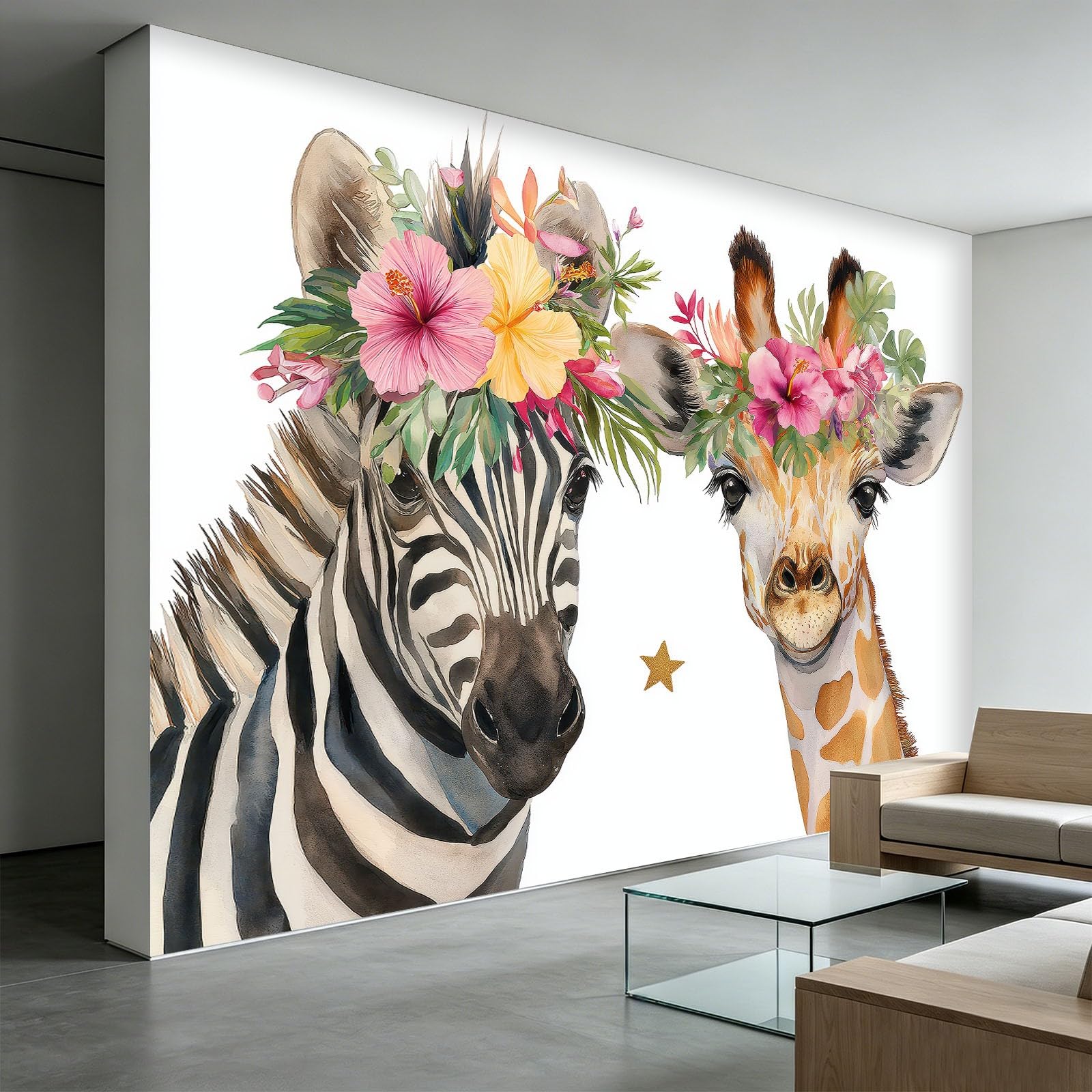 Panoramiczna tapeta 3D 500 x 280 cm fantastyczne zwierzęta zebra żyrafa tapeta z włókniny, duże ściany plakat do salonu, dekoracji pokoju dziecięcego, na ścianę, łatwy montaż, biała