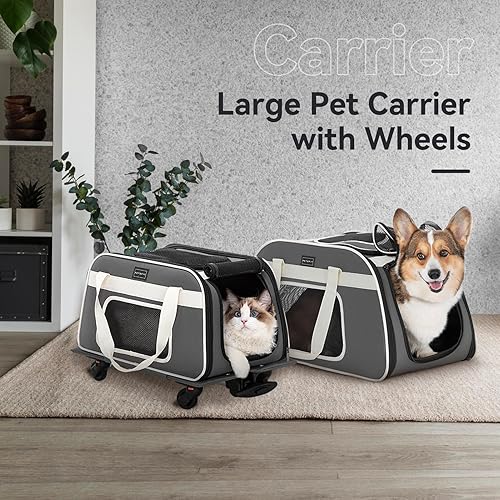 Miniatura 7 de PETSFIT Transportador de gatos aprobado por aerolíneas con ruedas diseñado para perros pequeñosgatos con cuerda de seguridad ajustable y ruedas