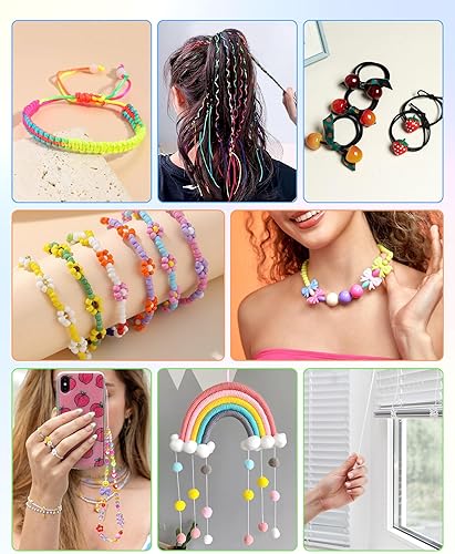 Miniatura 6 de FIVEIZERO Colorida cuerda elástica de 0.039 in, 1 rollo328.1 ft, cuerda elástica de arco iris para pulseras, collares, fabricación de joyas con
