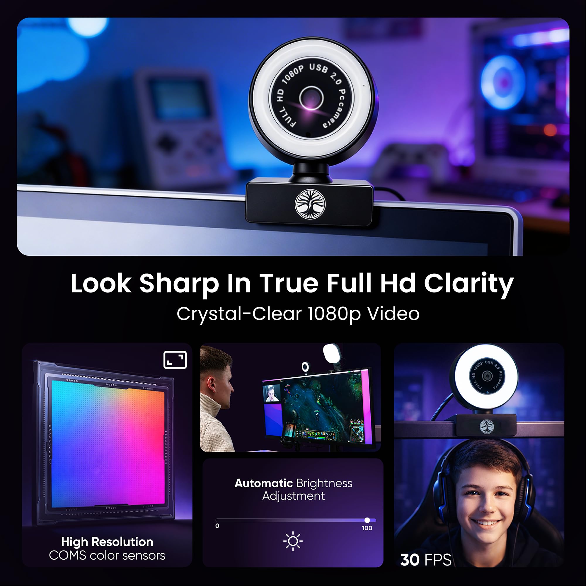 Webcam Streaming Kit with USB RGB Microphone & LED Light – 1080P 30FPS Streaming Camera Bundle for Twitch, YouTube, Podcasting, WFH – PC & Mac Compatible (Console Requires Computer & Capture Card)