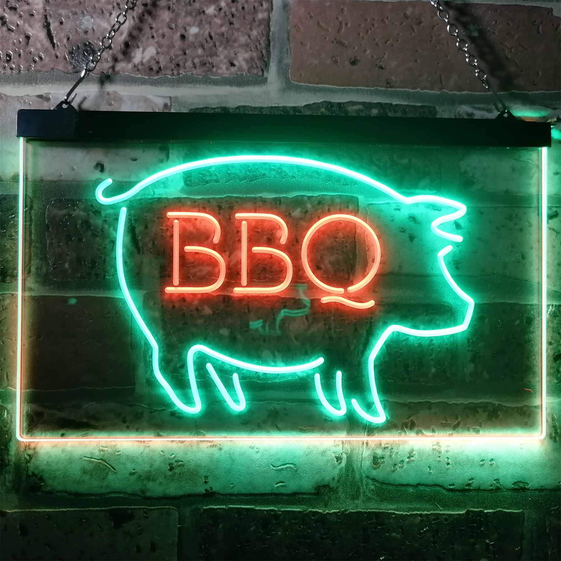 BBQ Pig Restaurant Open Display Dual Color LED Enseigne Lumineuse Neon Sign Vert et rouge 600 x 400mm st6s64-i3161-gr