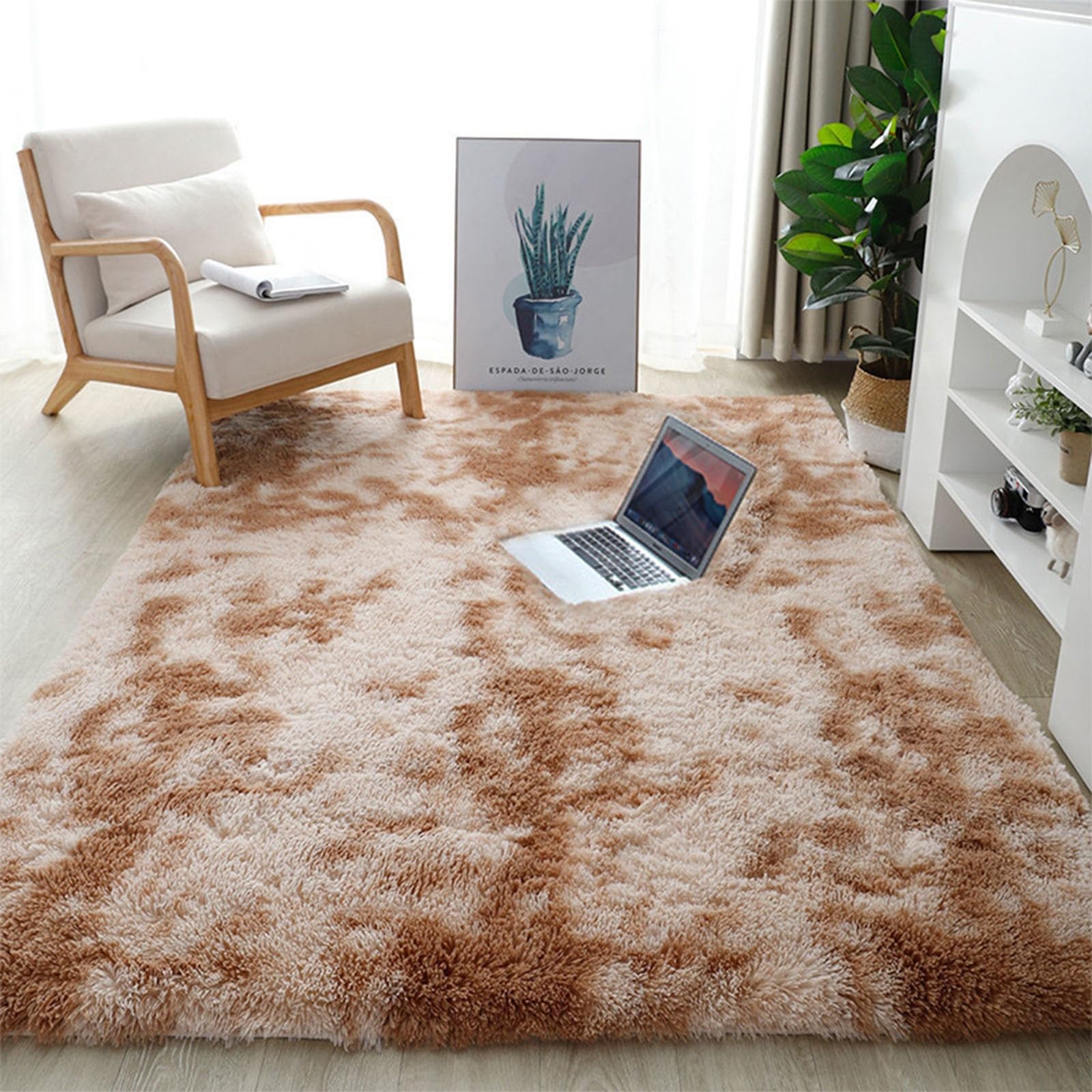 Wohnzimmerteppich Weicher Teppich 70 x 200 cm Waschbar Bis 30 Grad, Super Soft, Anti-Rutsch, Flauschig Plüsch Shaggy Teppiche Teppich Hochflor Wohnzimmer für Wohnzimmer, Schlafzimmer, Kamel