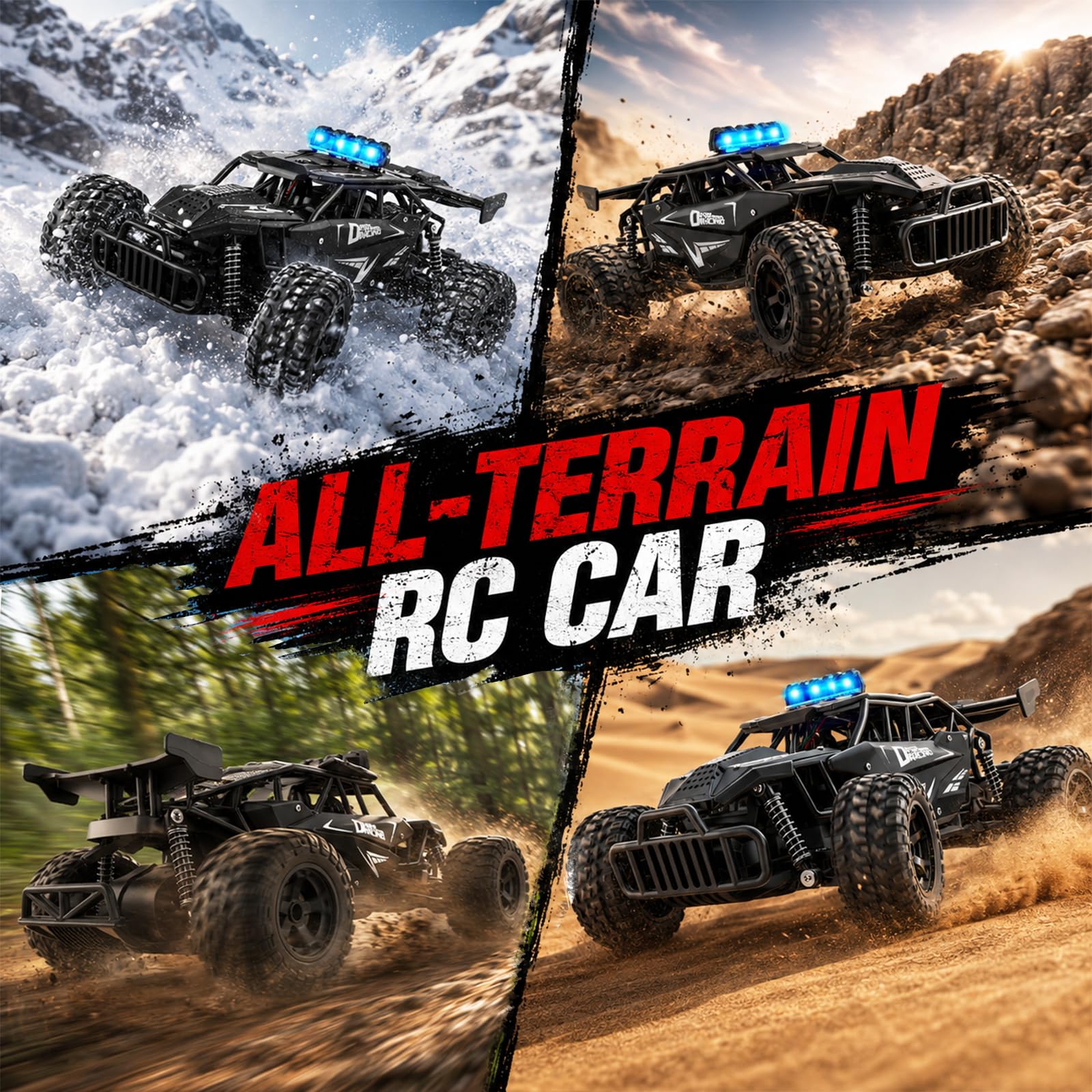 Coche teledirigido Offroad escala 1:12, 500 mAh RC Auto 20-25 km/h con 2 baterías y 50 min de tiempo de reproducción, todo terreno Monster Truck con mando a distancia de 2,4 GHz, juguete para niños a