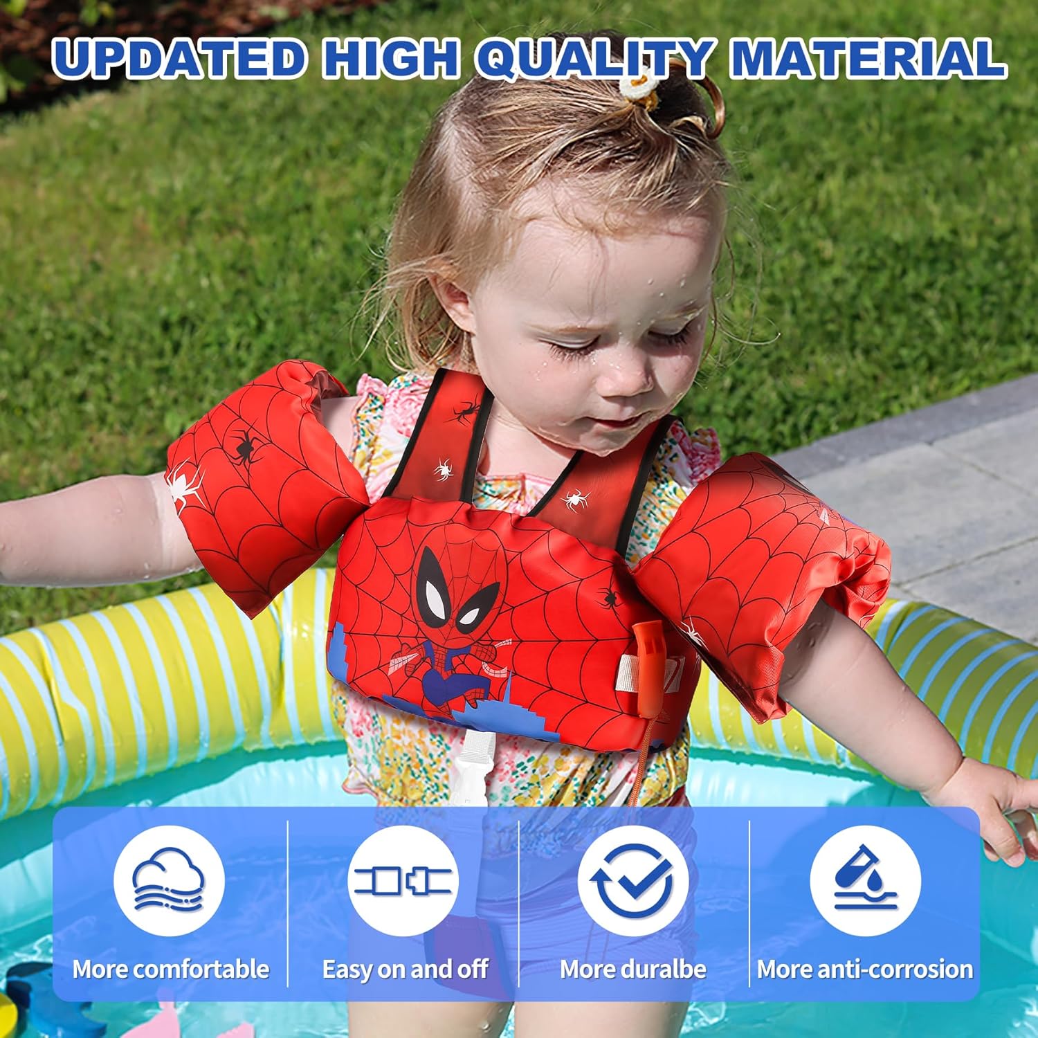 Toddler Swim Vest with Arm Floaties Adjustable Crotch Straps 22-66lbs Kids Pool Float Sea Beach Swimming Training Aids for 2-6Y Boys and Girls