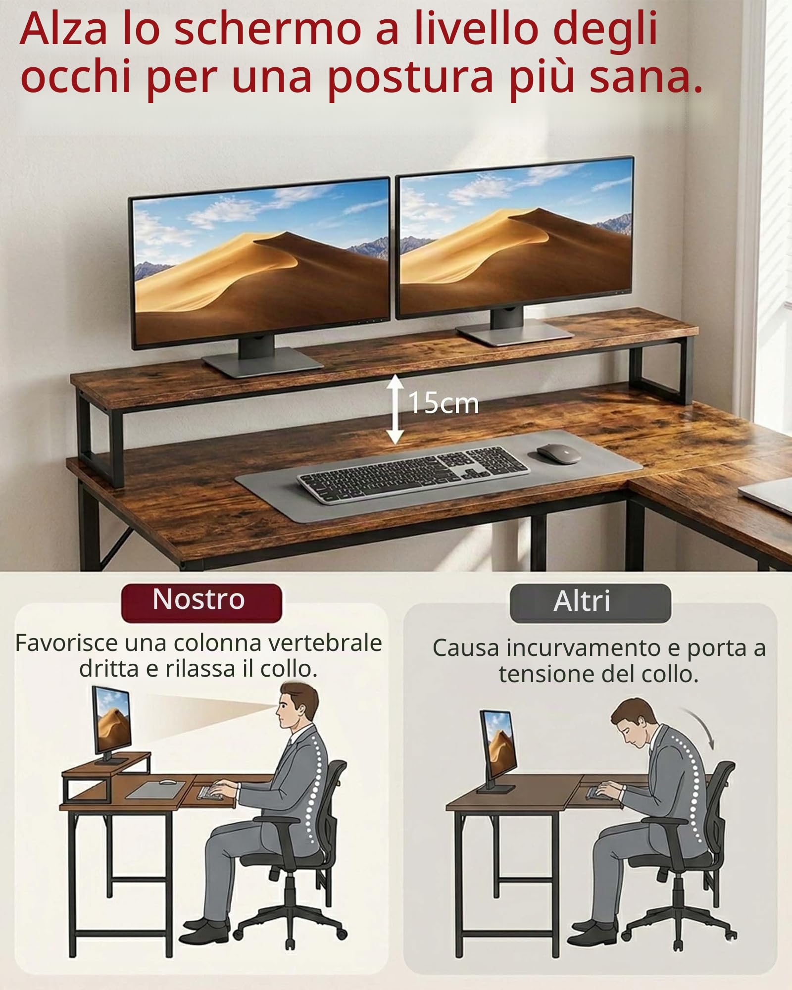 Scrivania angolare 124 cm, scrivania per computer, ufficio, scrivania, vintage, in legno, per casa, ufficio, studio, ufficio, computer, scrivania, workstation, design industriale