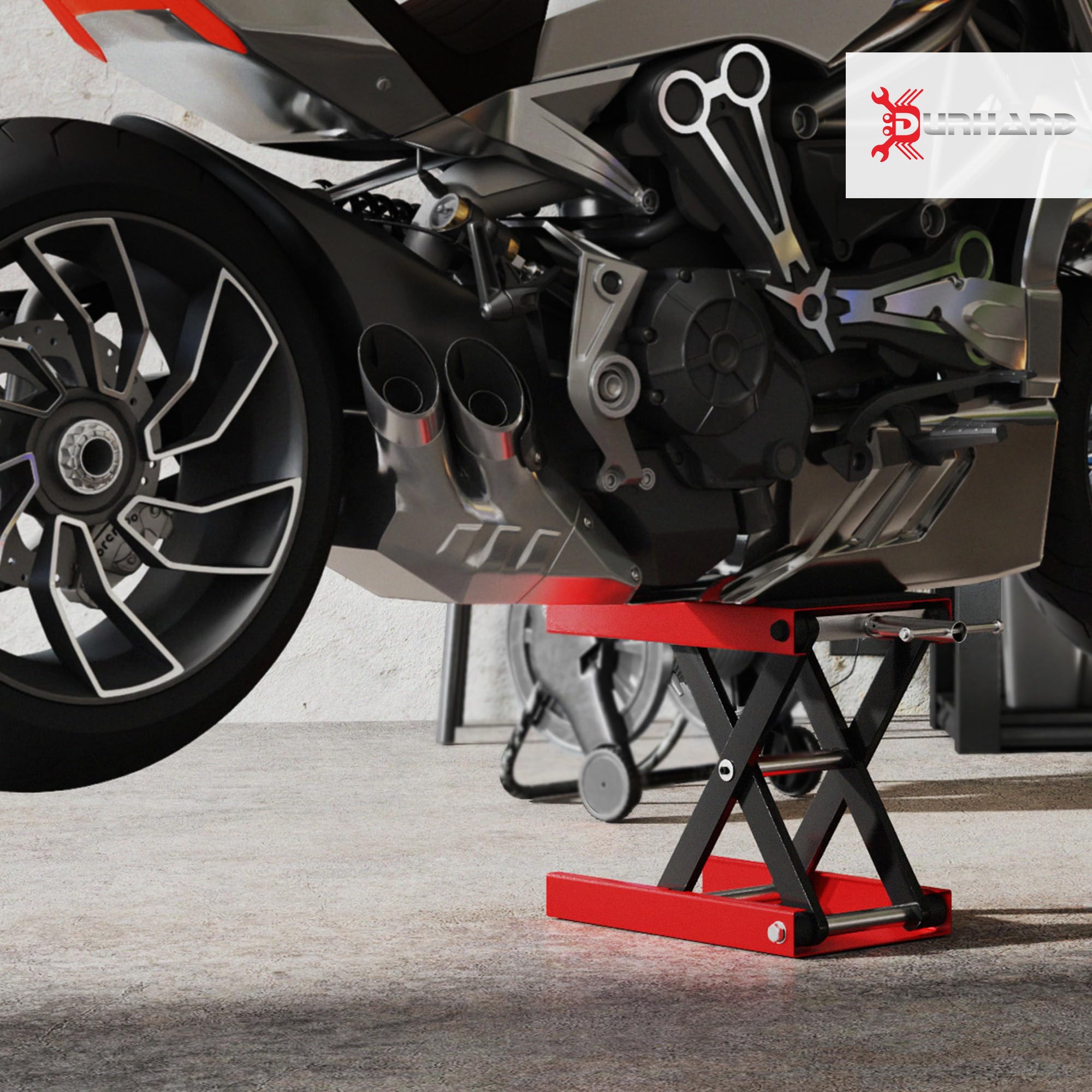 DURHAND Motorradheber 500 kg Belastbar Höhenverstellbar 100-370 mm Scherenheber für Fahrradreparatur Montagebock Motorradhebebühne für Garage & Außenbereiche
