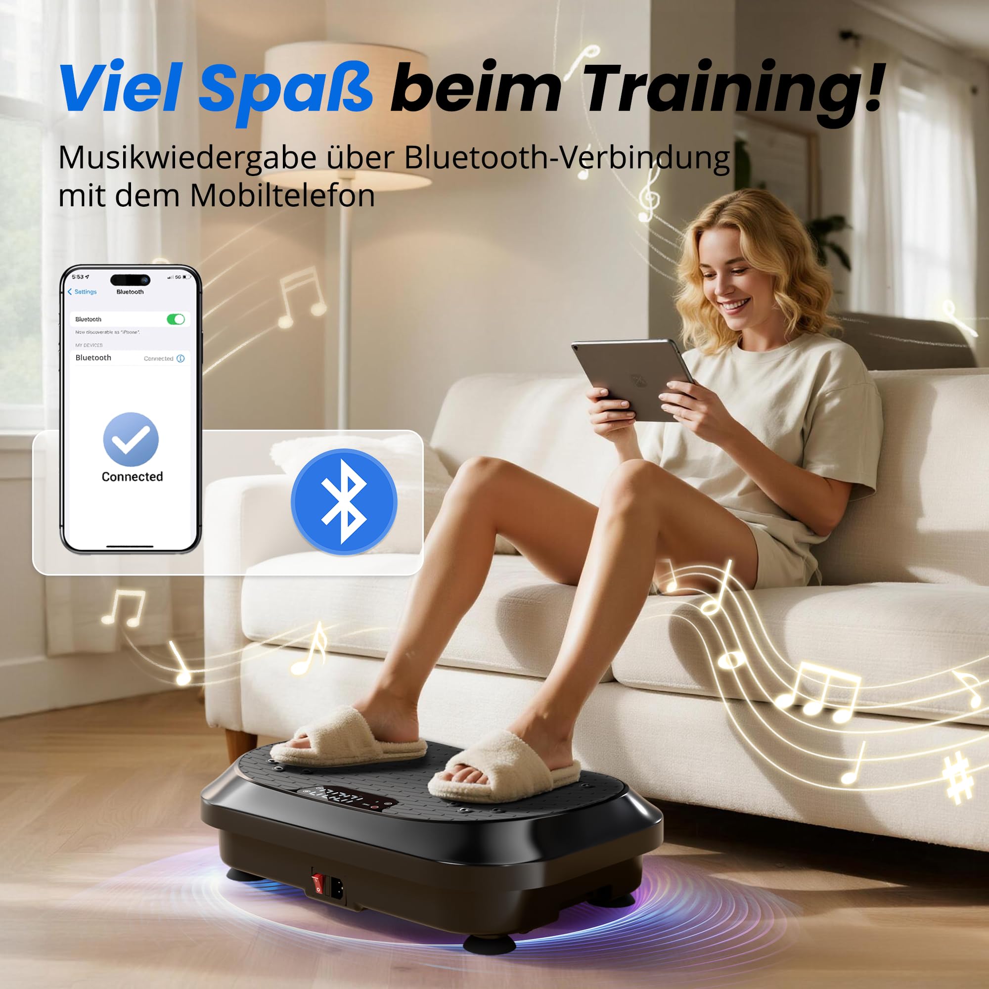 Appareil d'entraînement puissant en plaque vibrante avec haut-parleurs Bluetooth, 120 niveaux d'intensité de massage pour le fitness à domicile, le drainage lymphatique et la formation du corps