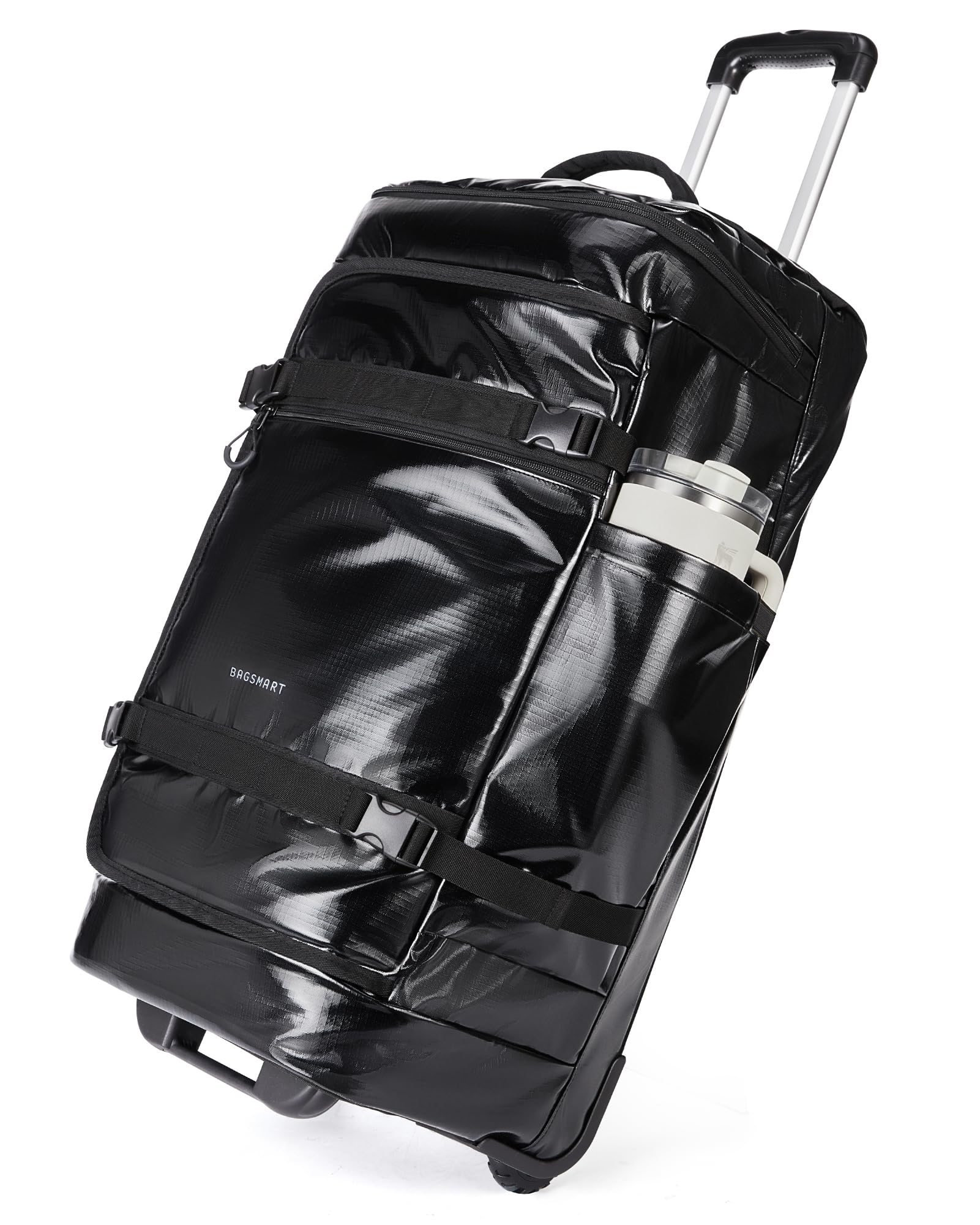 BAGSMART Rolling Duffle Bag with Wheels, Travel Duffel Luggage Bag for Women, Water Repellent Heavy Duty for Travel Camp, Grey, Medium, 48L: Black Large-70L