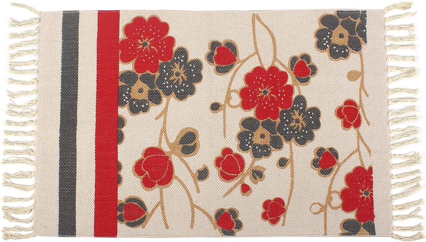Sontronix Hand Made Cotton Small Area Multi-Purpose Rug Mat Runner for Ritual Place, Living Room Areas, Family Rooms and Bedrooms Durable, Eco Friendly (Red, 31 x 21 Inches)