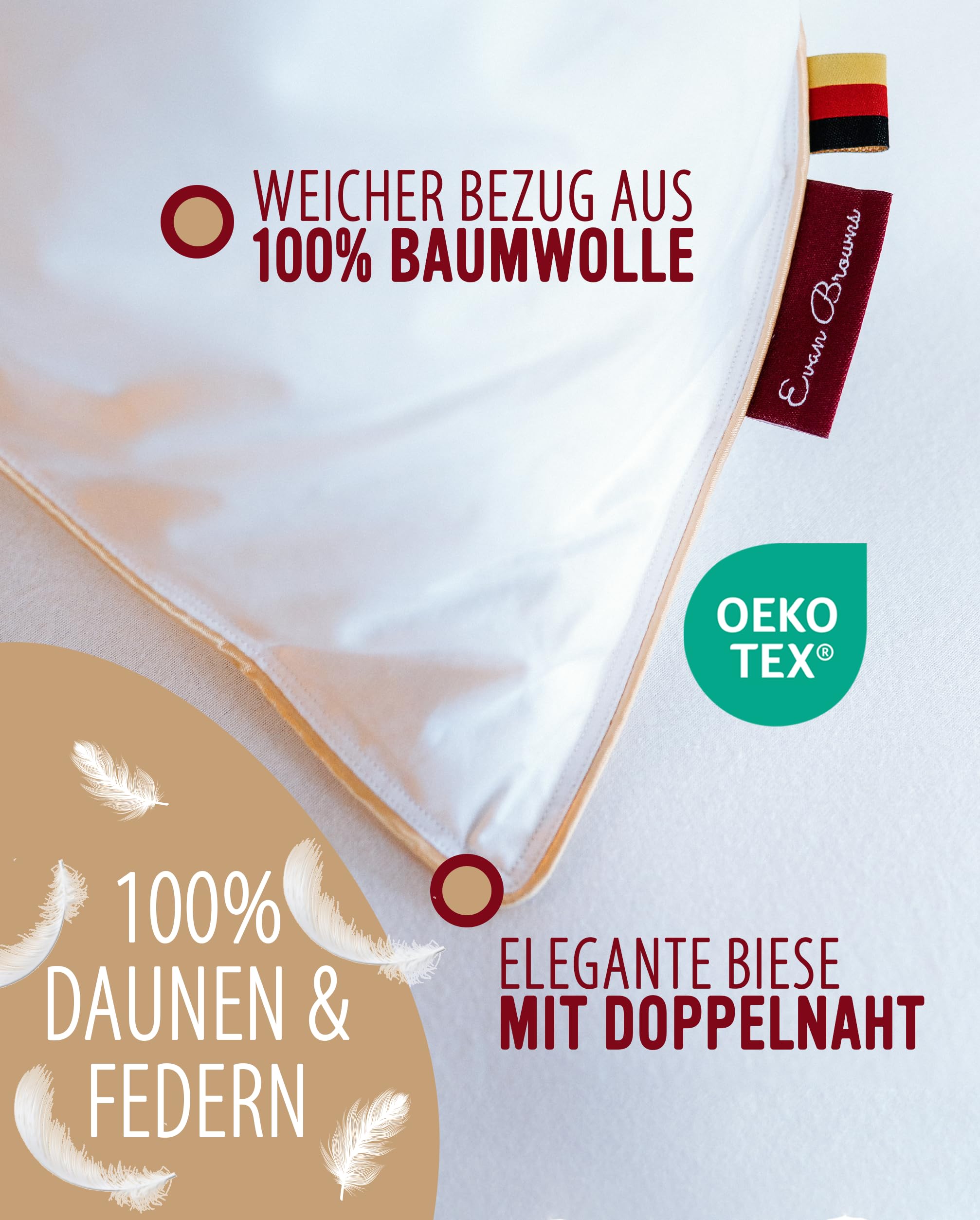 Feder Bettdecke 135 x 200 cm - Ganzjahresdecke 135x200 - Daunendecke mit Federn & Daunen - Kassettendecke ideal für das ganze Jahr - Decke - Federbettdecke