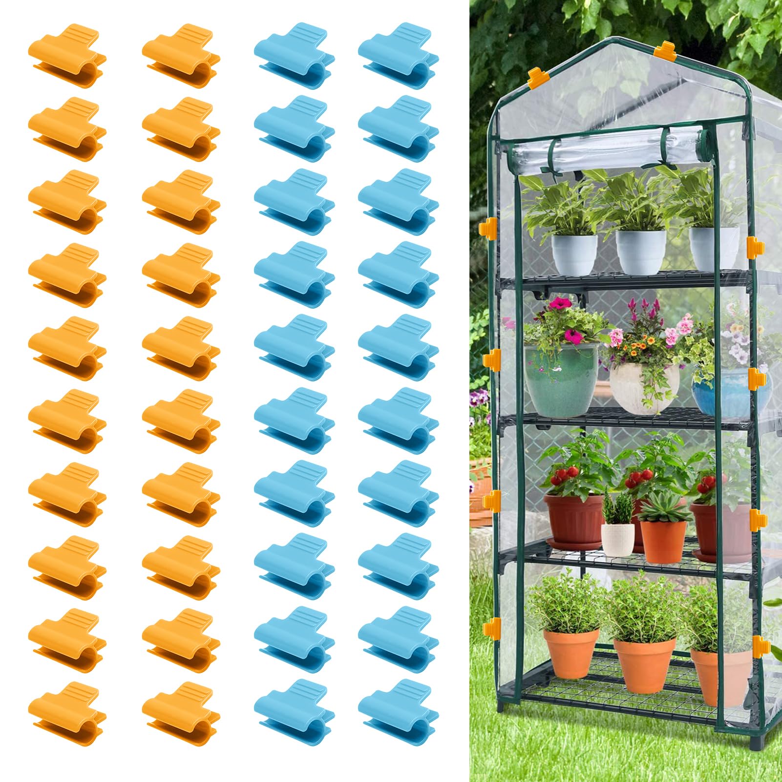 40 Pcs Greenhouse Clamps, 11 MM Garden Hoops Plant Clips Film Row Cover Netting Tunnel Hoop Frame Tube Shading Net Rod Clip for Season Plant Extension Support and Greenhouses Plastic Frame Shelters