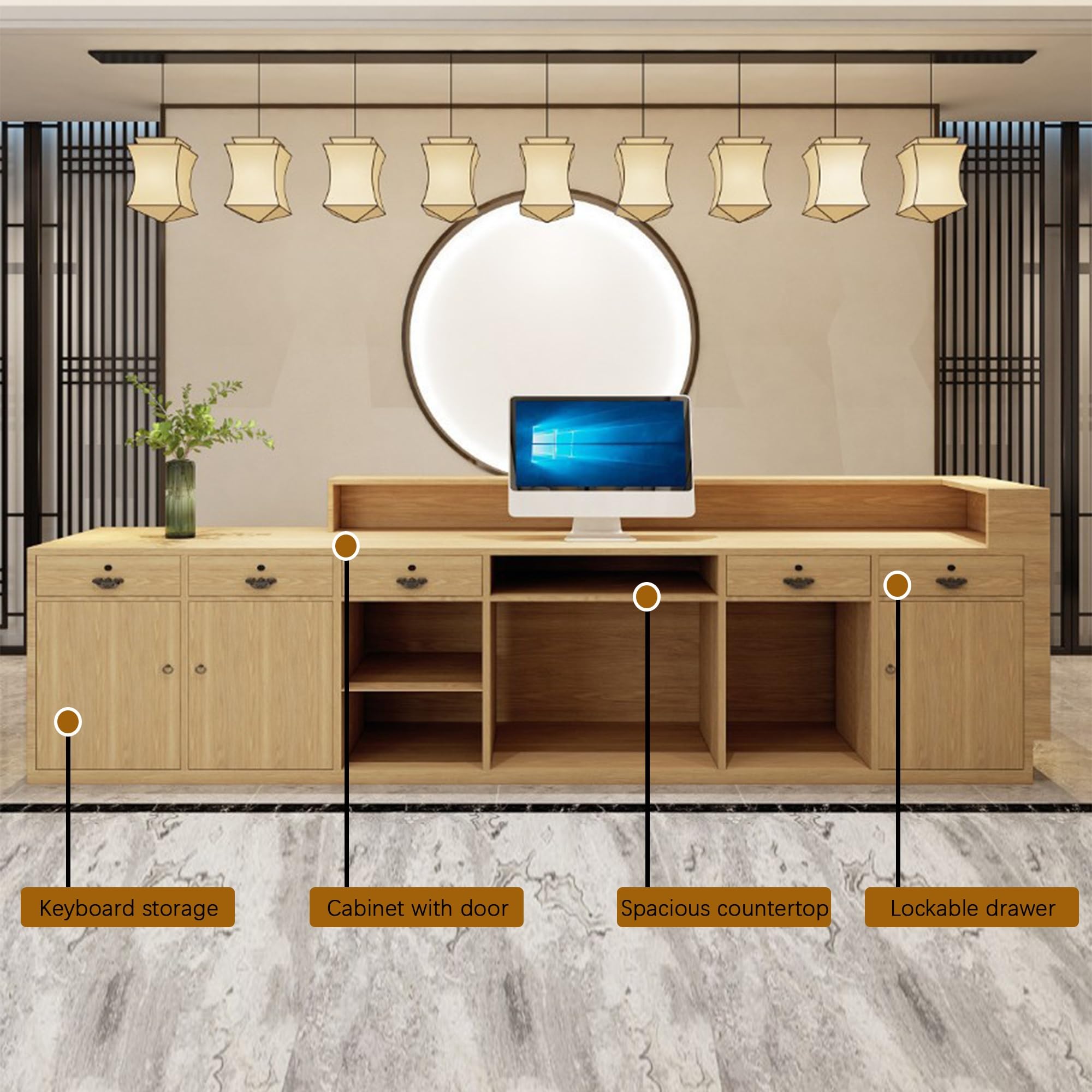 Mostrador de Recepción LED, Cajones con Cerradura, No Requiere instalación - Mobiliario for Hotel y Tienda(Beige,100cm)