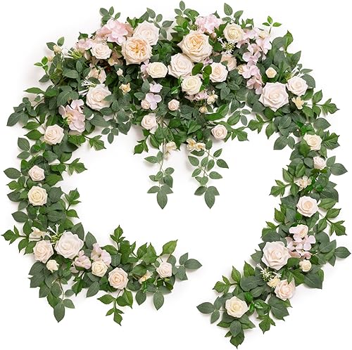 Miniatura 22 de Ling's moment Guirnalda de Flores de Primavera de 9 Pies - Flores de Arco de Boda para Decoración de Fondo, Eucalipto y Rosa, Guirnalda Floral