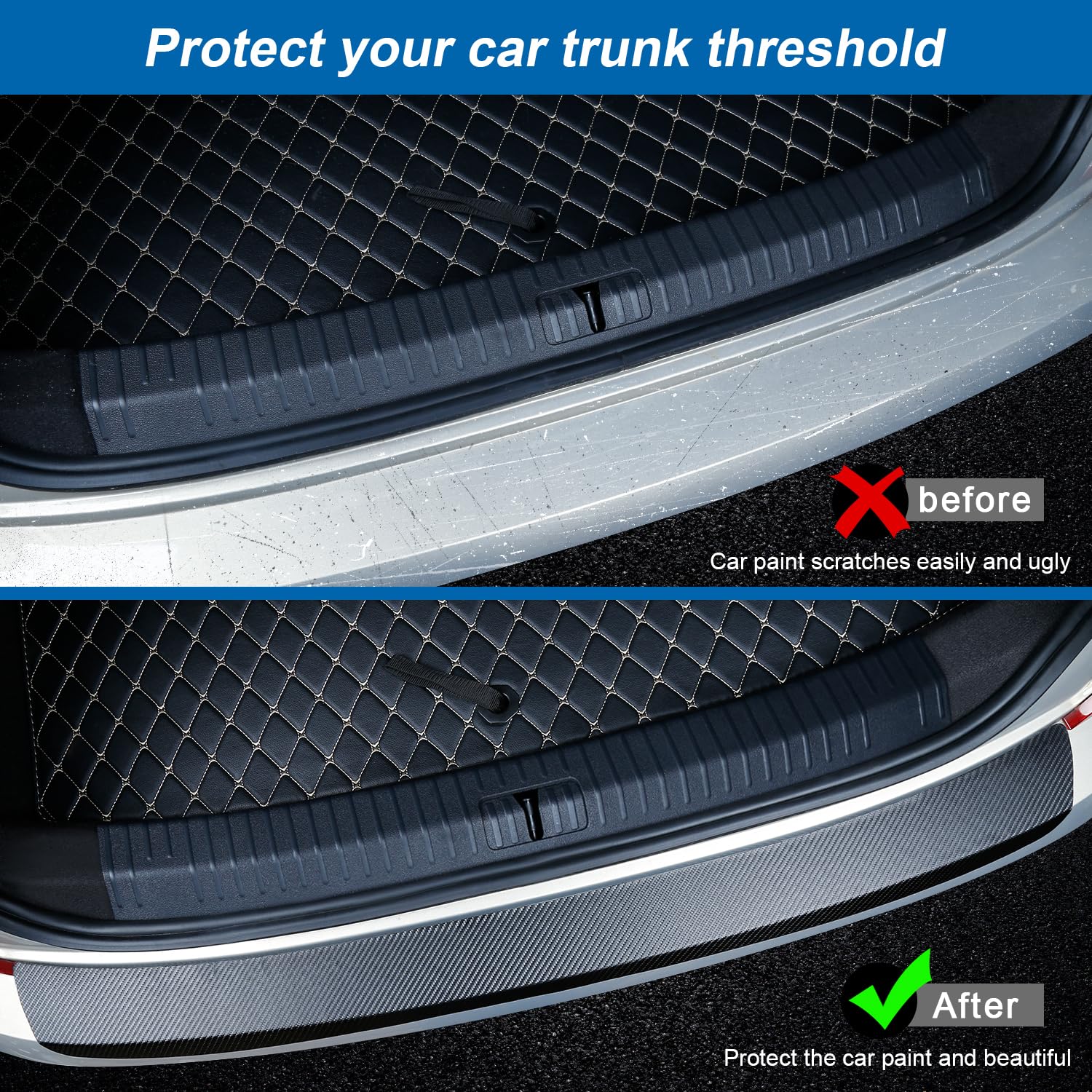 Black Carbon Fiber Textured Leather Sticker for The Threshold bar Outside The car Boot, Anti-Scratch Strip Anti-Kick Film Protective pad for The Rear Guard（35.43 * 3.15 in）
