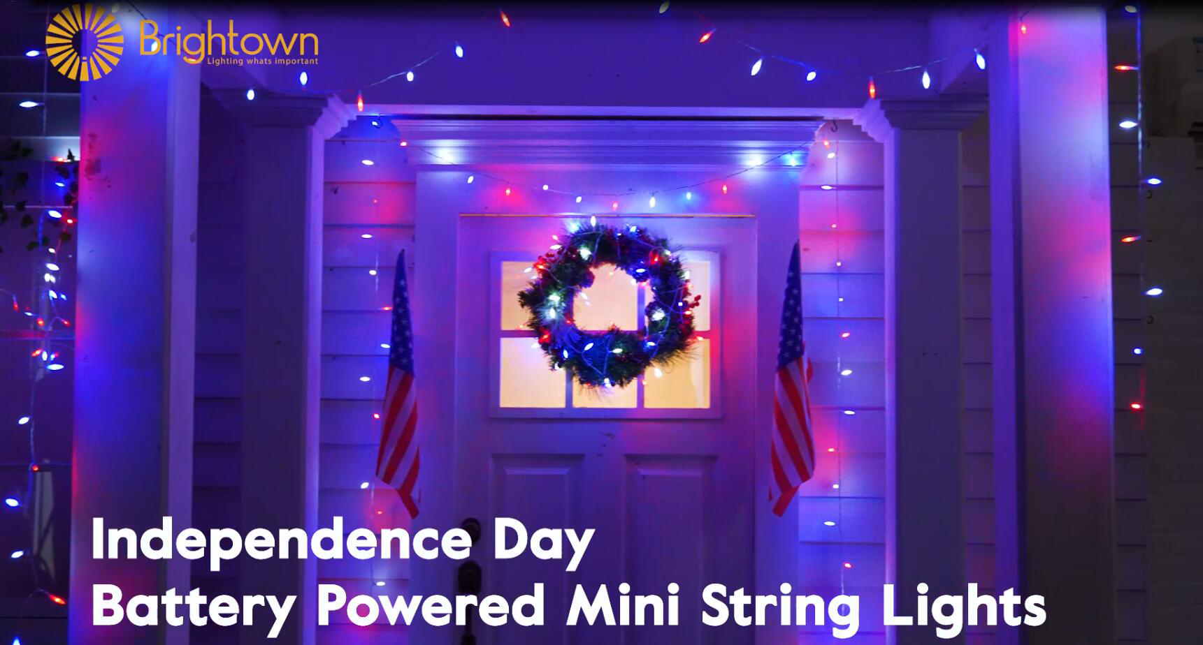 Image of Brightown Red White Blue Battery Operated Mini String Lights with 8 Modes- 2 Pack 18 Feet 50 LED Independence Day Decoration Waterproof, Timer for Patriotic Xmas Holiday Party Outdoor Indoor