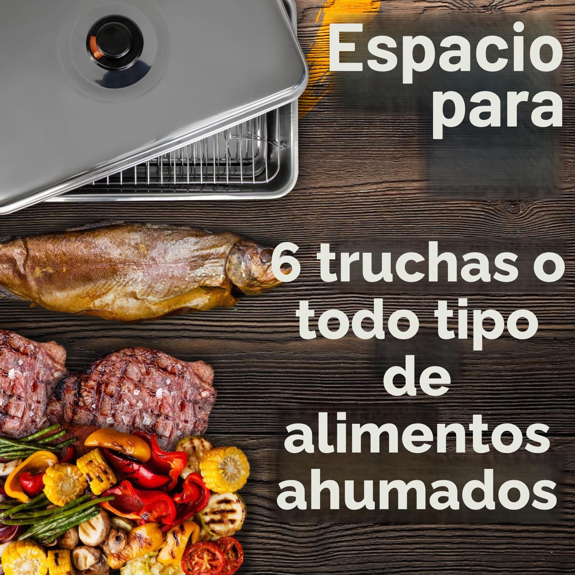 Deluxe Horno de ahumar de mesa XL de acero inoxidable con pasta combustible, con harina para ahumar, especias, quemador, inoxidable