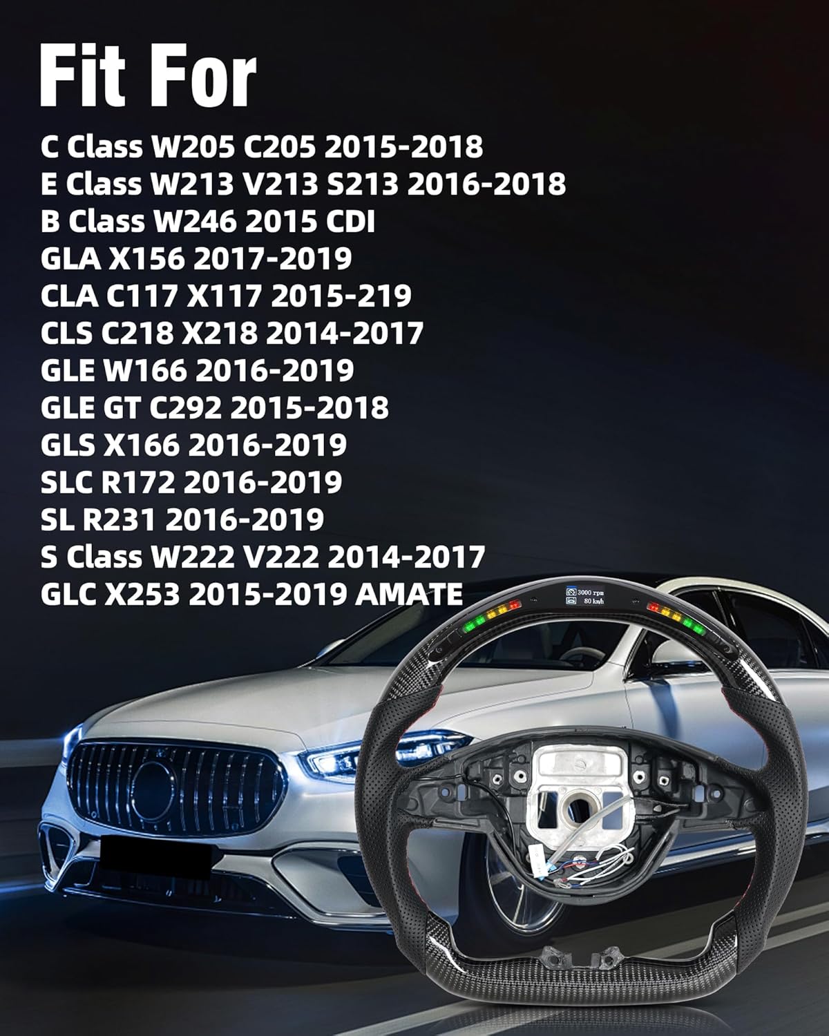LED Smart Carbon Fiber Steering Wheel for Mercedes Benz C-Class W205 C205 15-18 for E-Class W213 V213 S213 16-18 for S-Class W222 V222 14-17
