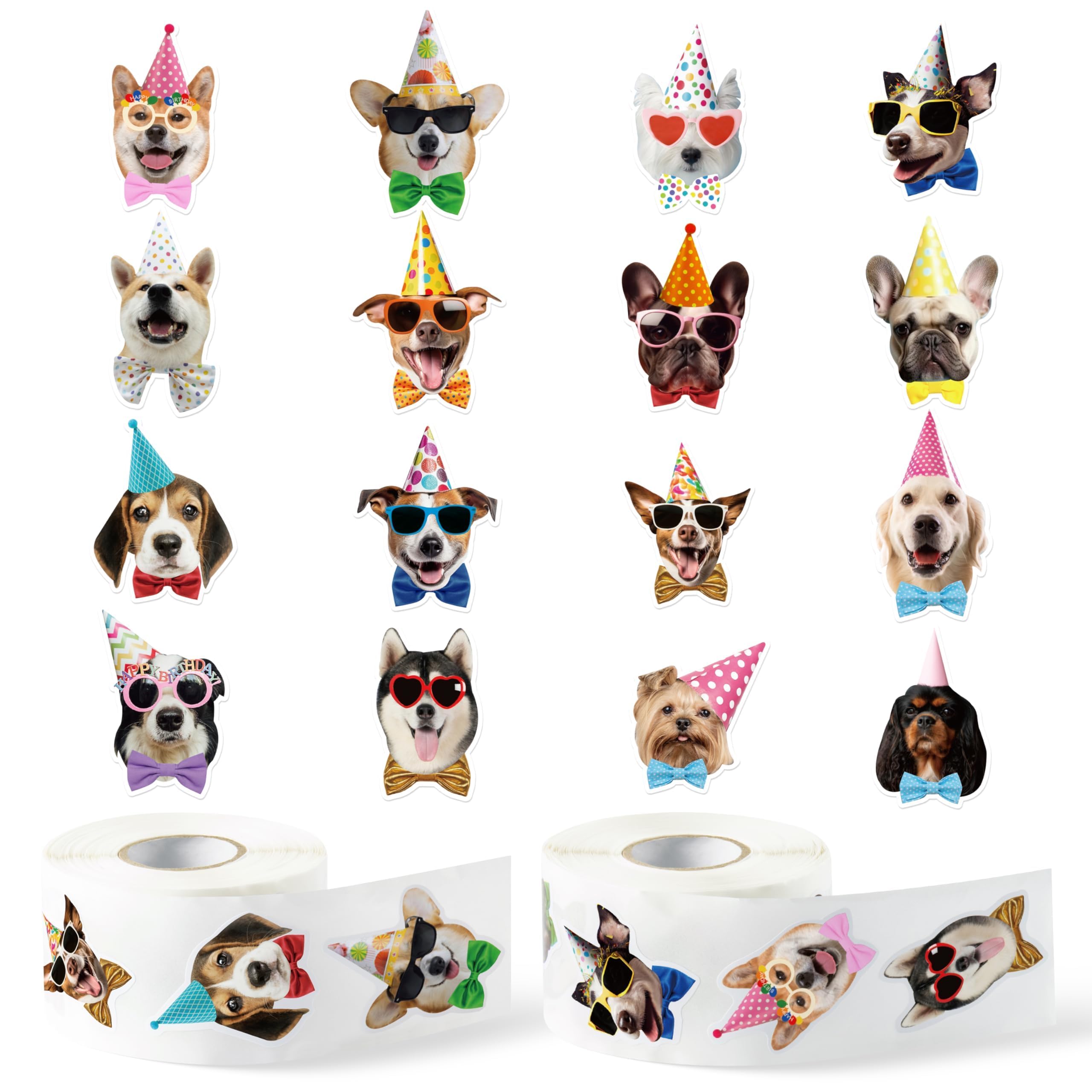 CNhoqc Puppy Birthday Sticker Rolls - 1000pcs Realistic Birthday Dog Hat Waterproof Vinyl Reusable Laptop Letter Stickers Self-Adhesive Scrapbook