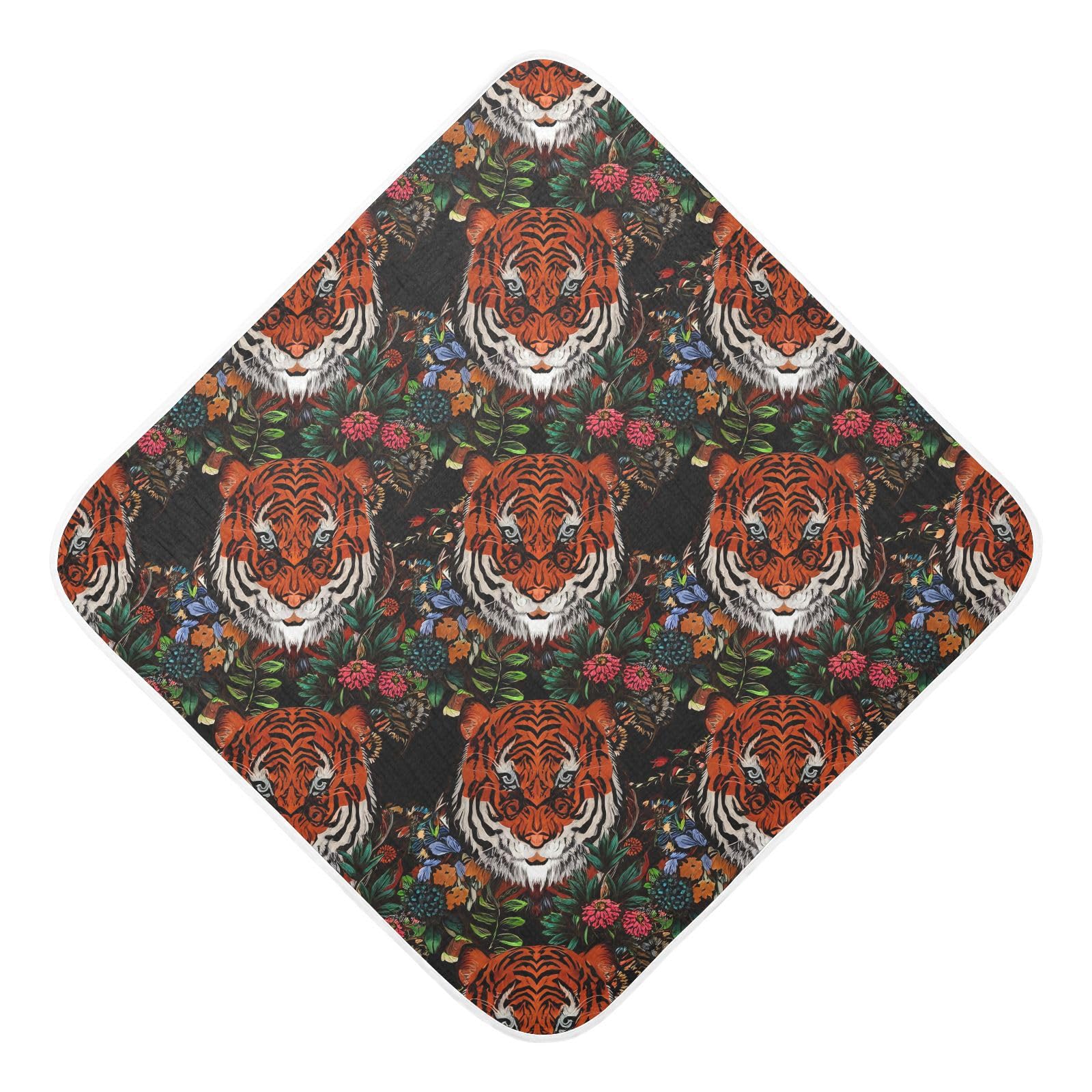 Msyxl Tiger Floral Pattern Hooded Towel - Ultra Soft & Absorbent Muslin Cotton Bath Towel for Babies, Toddlers, Newborn - Boys & Girls Essential 35
