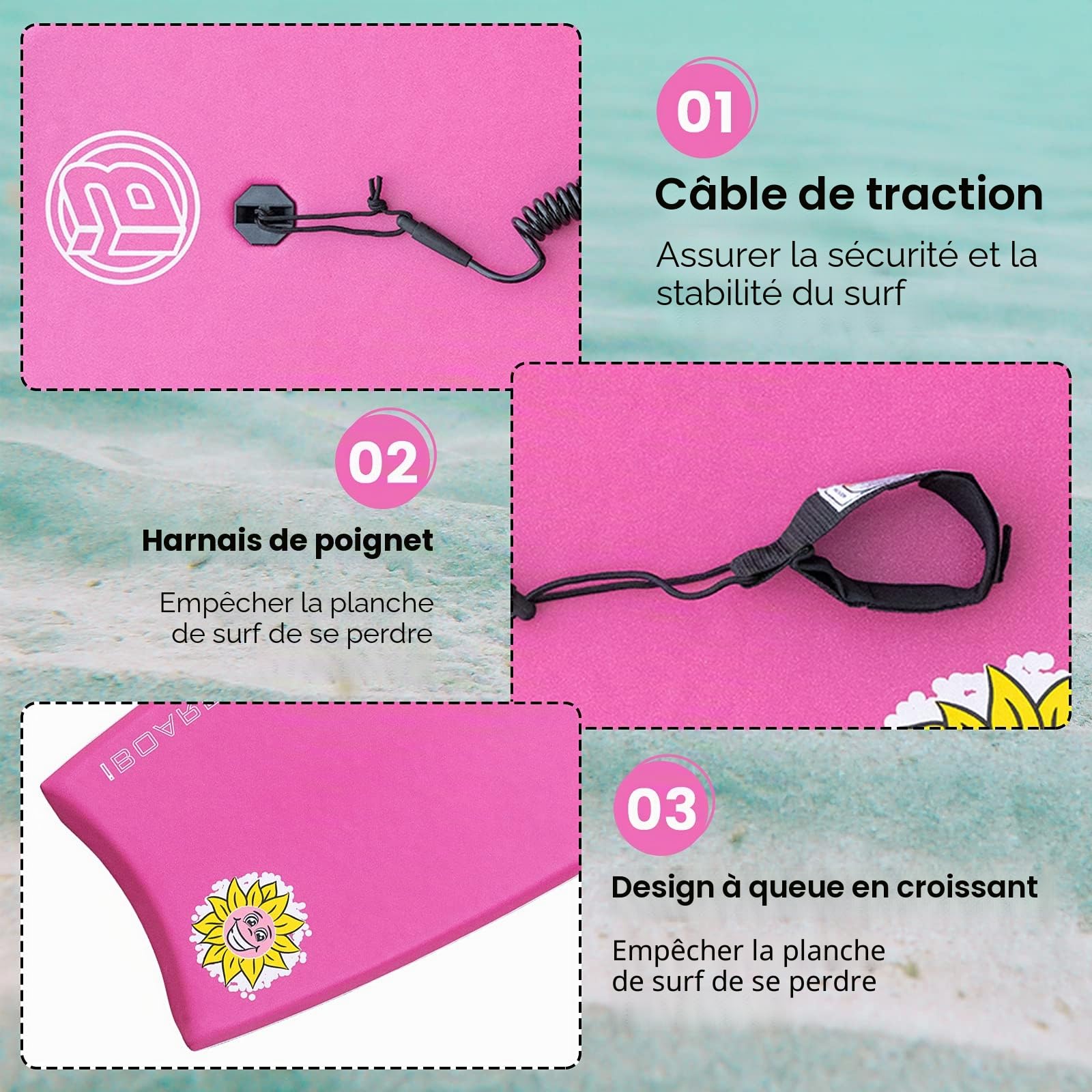 Body Board, bodyboard léger de 83,8 cm avec housse en EPS, laisse de qualité supérieure et sangle de poignet pour le surf