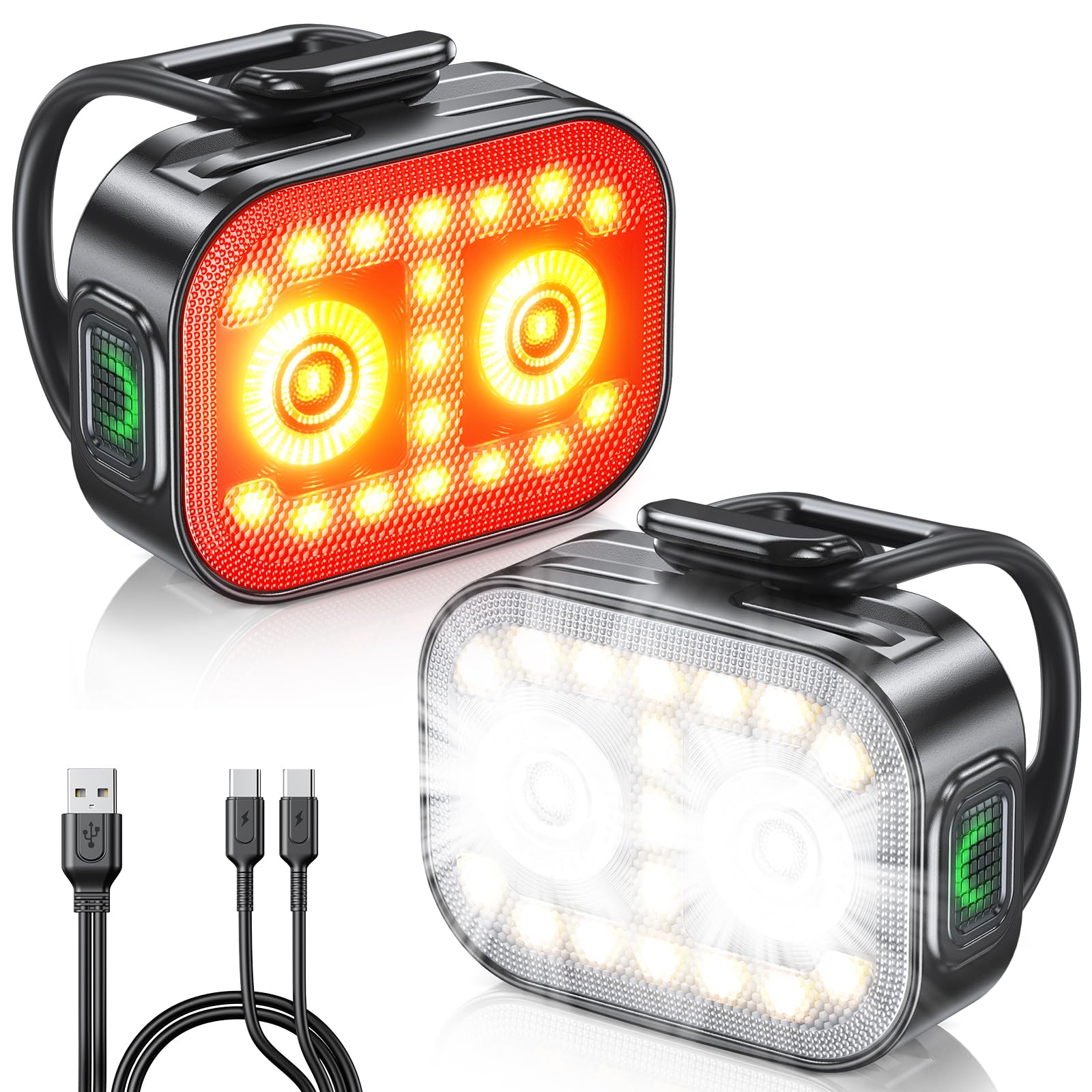 Bike Lights Ultra-Slim Lightweight Rechargeable Bicycle Lights Set 5 6 Modes Dual USB-C Bike Lights Front and Back