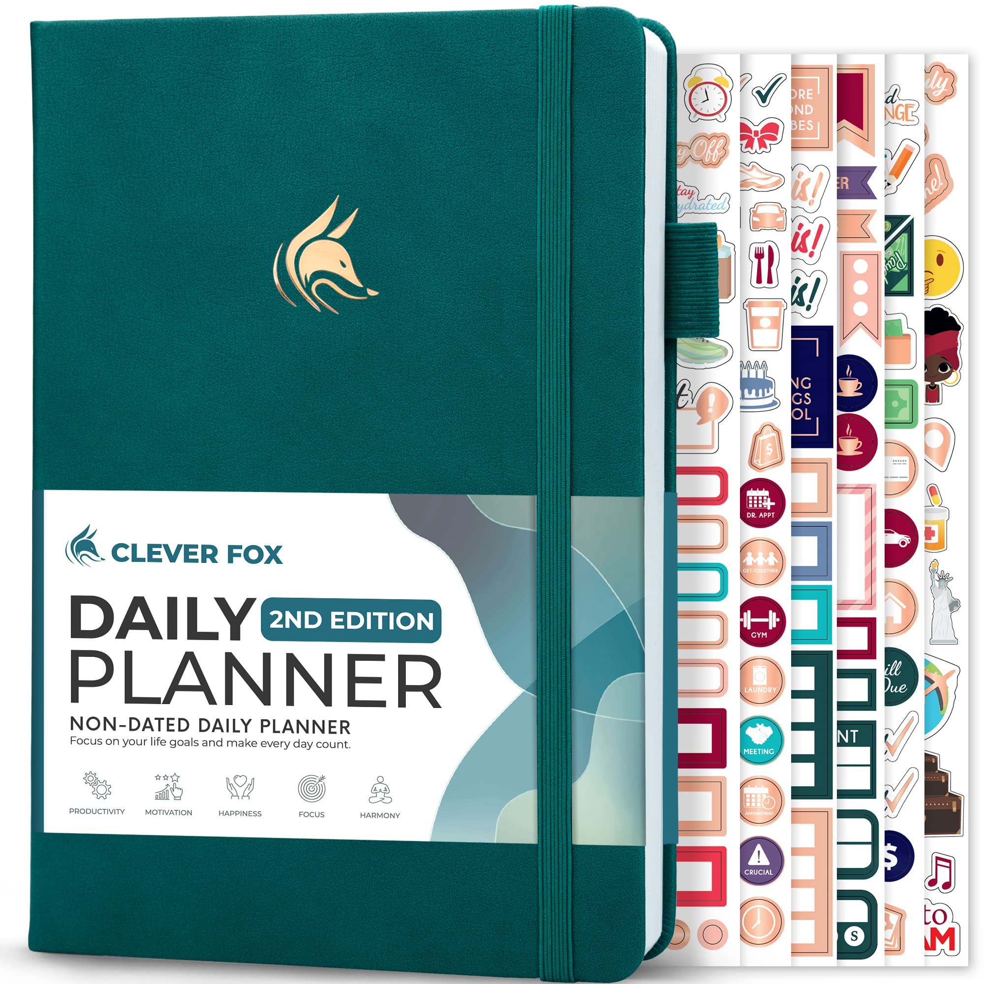 Clever Fox Daily Planner 2nd Edition - Undated Time Block Task Organizer with Hourly Schedule & To-do list - A5, 6 Months (Dark Teal)