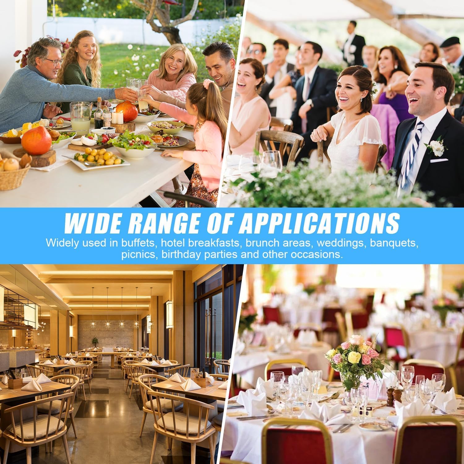 Paquete de 2 platos de 9 L para bufé, catering, calentador de alimentos, sartén fría y caliente con soporte para tapa, juego de platos de cena de acero inoxidable grueso, servidor de buffet para