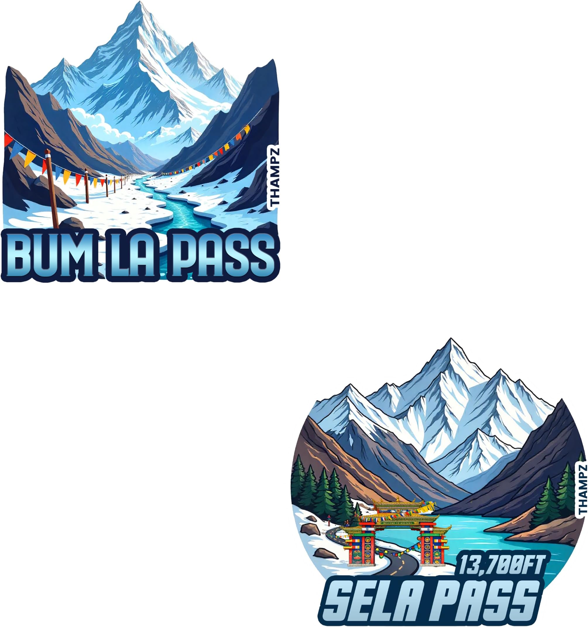 Sela Pass & Bum La Pass 3D Embossed 3D Embossed Vinyl Stickers – Premium Die Cut Premium Travel Souvenir (Set of 2)
