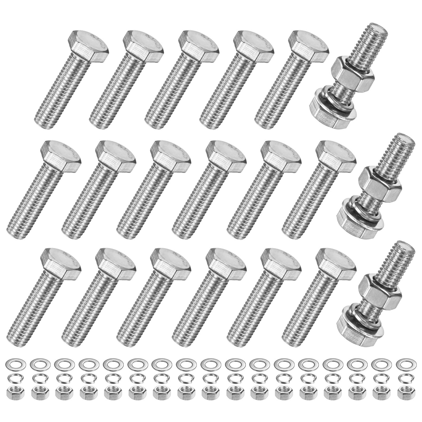 M METERXITY 20-Pack Hex Head Screw Bolt with Nuts Flat & Lock Washers M10x40mm Stainless Steel Bolts and Nuts Kit Fully Threaded Metric Bolt Assortment for Equipment/Machinery
