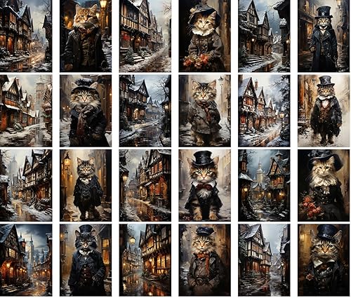 Miniatura 2 de PIXILUV Postales vintage (24 piezas de 4 x 6 pulgadas cada uno) edificios siniestros y lindos negocios victorianos, postales vintage de gatos,