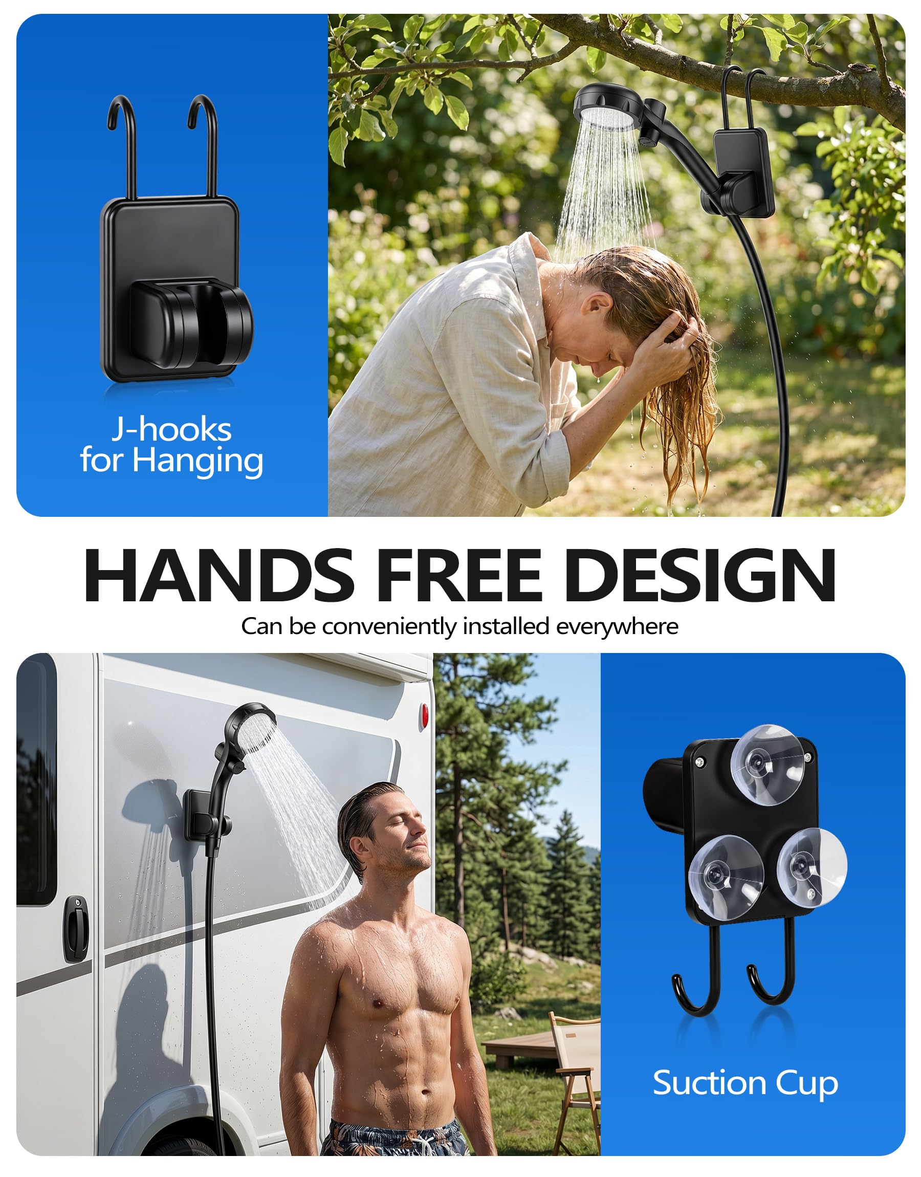 LuxBlue Ducha Portatil Camping, Recargable Ducha Portatil Bateria 6000mAh, Duchas Camping Bomba con LED Pantalla de Temperatura&Batería, Alcachofa y Manguera 2M, Duchas Portatiles para Campings, Playa