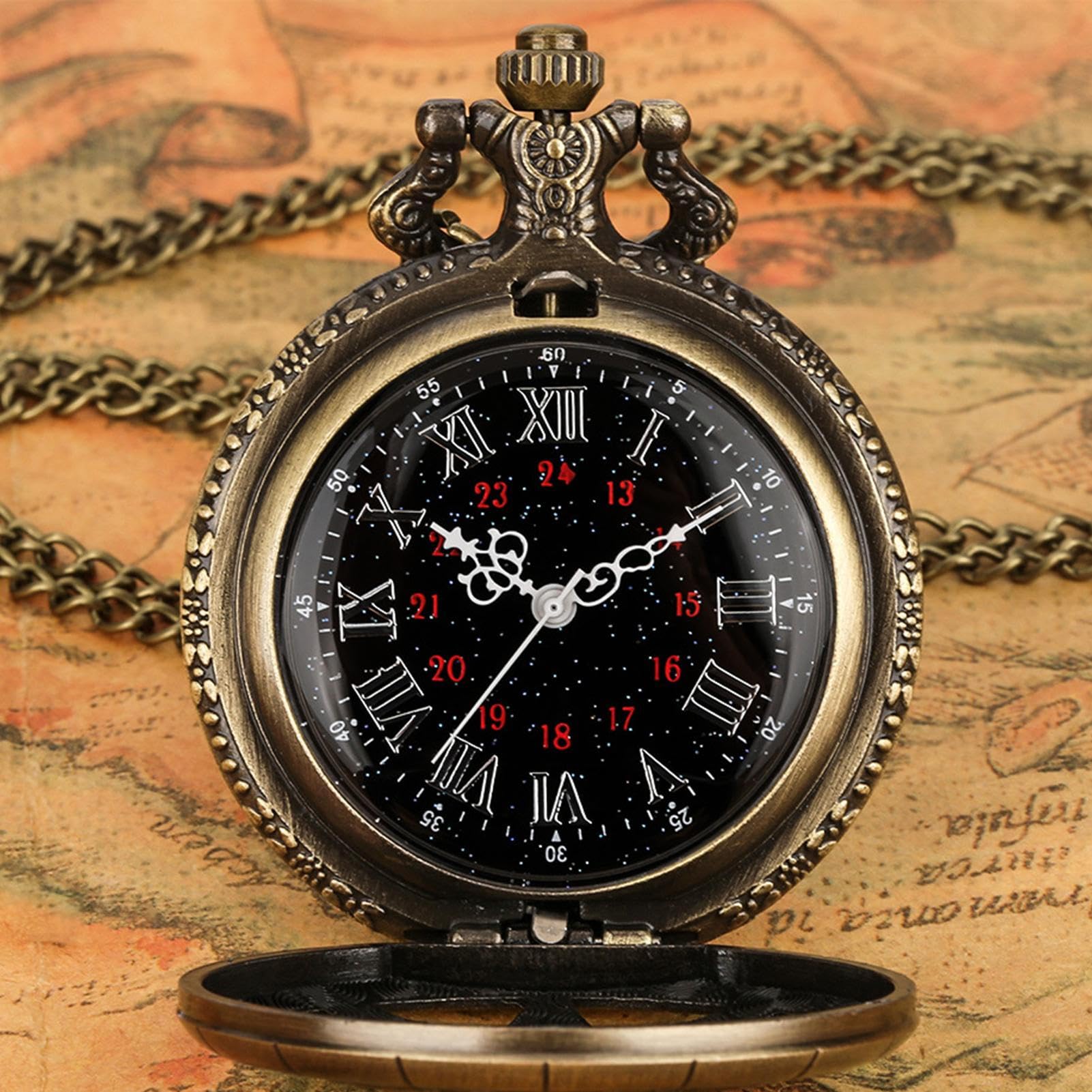 Montre de poche à remontage manuel mécanique vintage style steampunk en pierre précieuse avec chaîne pour homme femme cadeau de Noël