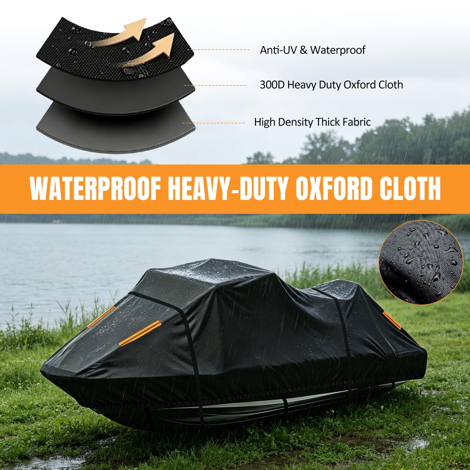 Copertura per Moto D'acqua fit Sea-Doo RXT-X 300,Telo di Copertura per Moto D'acqua Trainabile 300D Impermeabile Antipolvere e Resistente ai Raggi UV con Strisce riflettenti