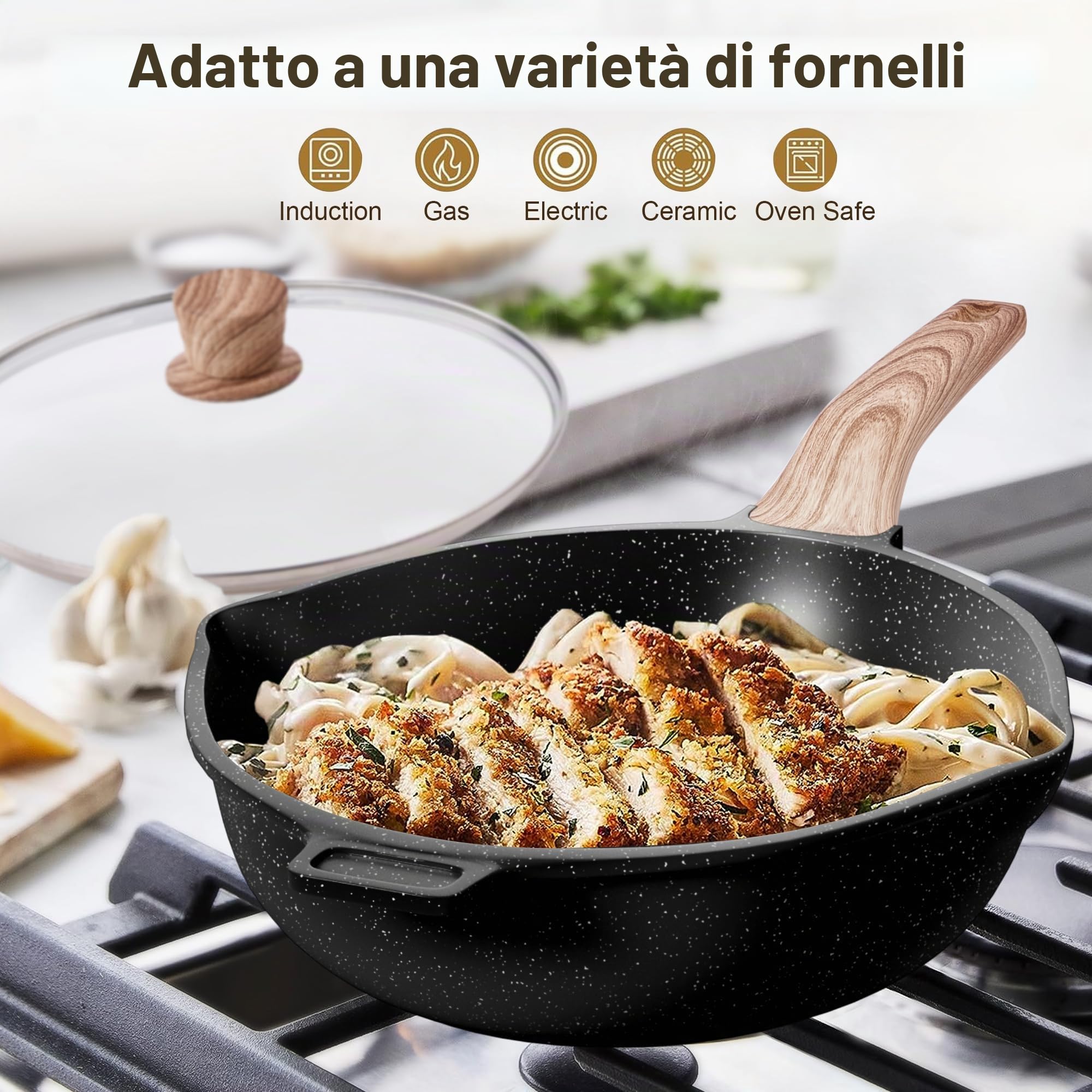 RIOVARM Induzione Set di pentole e padelle con coperchi Antiaderente In granito Set di pentole Senza PFOA utensili da cucina Padella Casseruole Teglia da forno teglia per arrosti