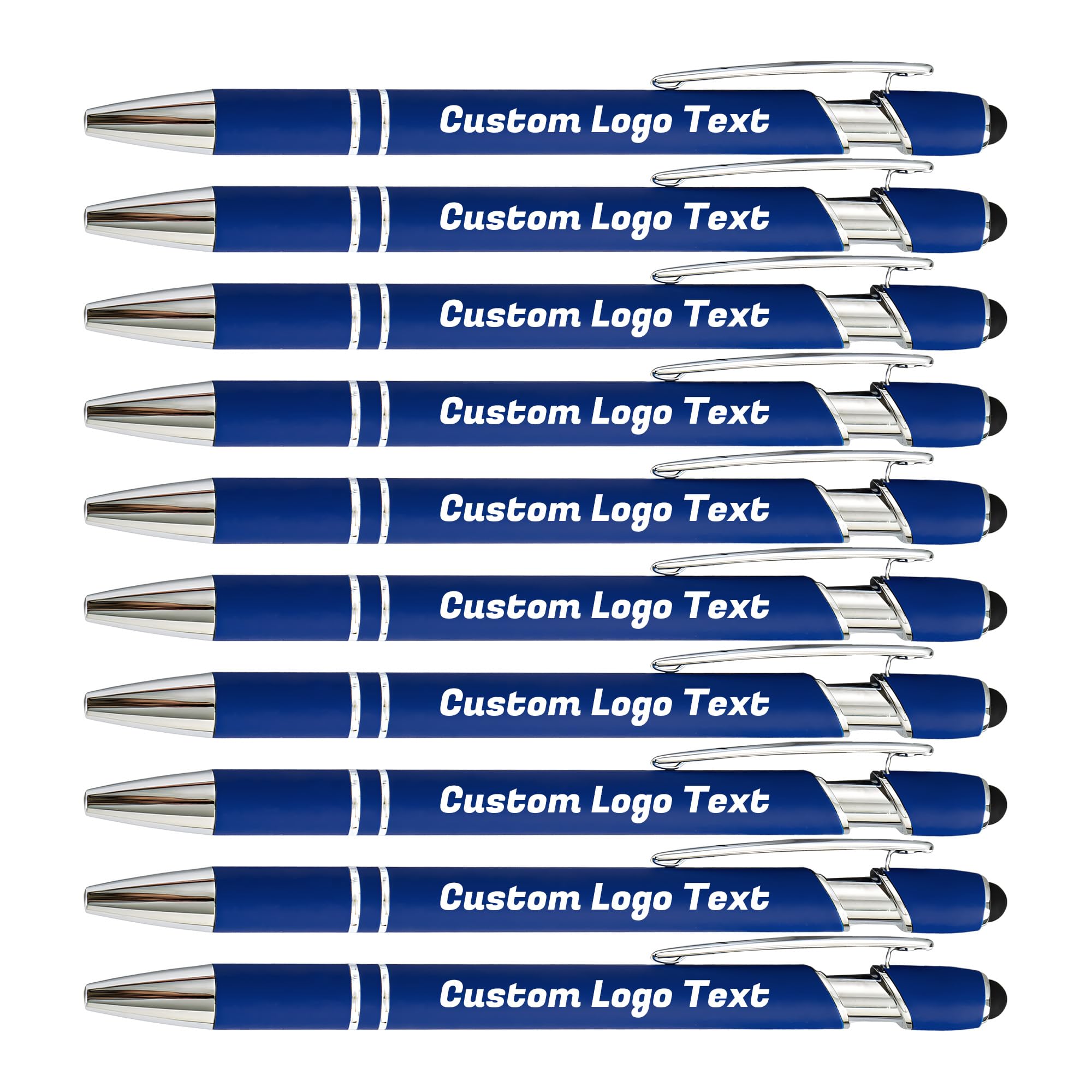 HEYZARDA Personalised Pens with Name Text Logo Custom Ballpoint Pen for Business School Office Events with Stylus for Touchscreen Blue — image 1