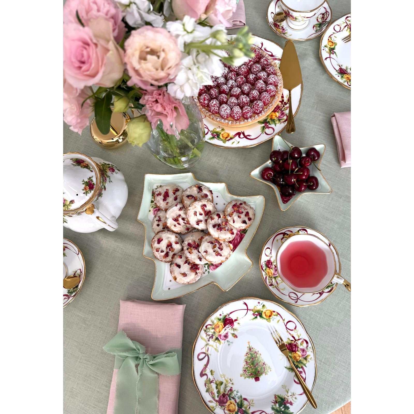 Royal Albert Old Country Roses Service de table 5 pièces pour sapin de Noël