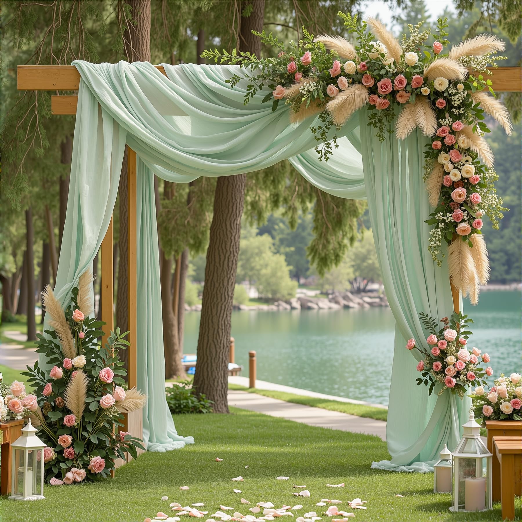 2 Panels Wedding Arch Draping Fabric Sage Green Sheer Backdrop Curtain Arch Drape for Wedding Ceremony Reception,Bridal Shower Party Decorations 28" X