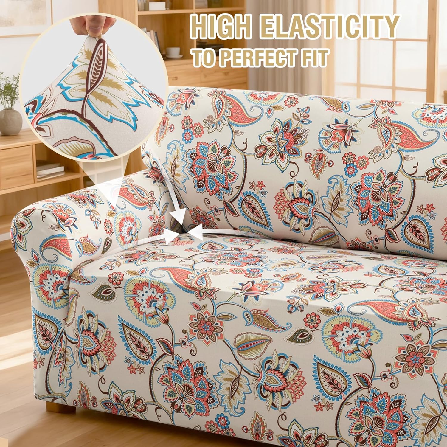 H.VERSAILTEX Floral Pattern Couch Cover Printed Sofa Covers Washable High Stretch Slip Covers for Sofas/Couches Dog Couch Cover Protector Super Soft Fabric(Sun-Kissed Floral,Sofa)