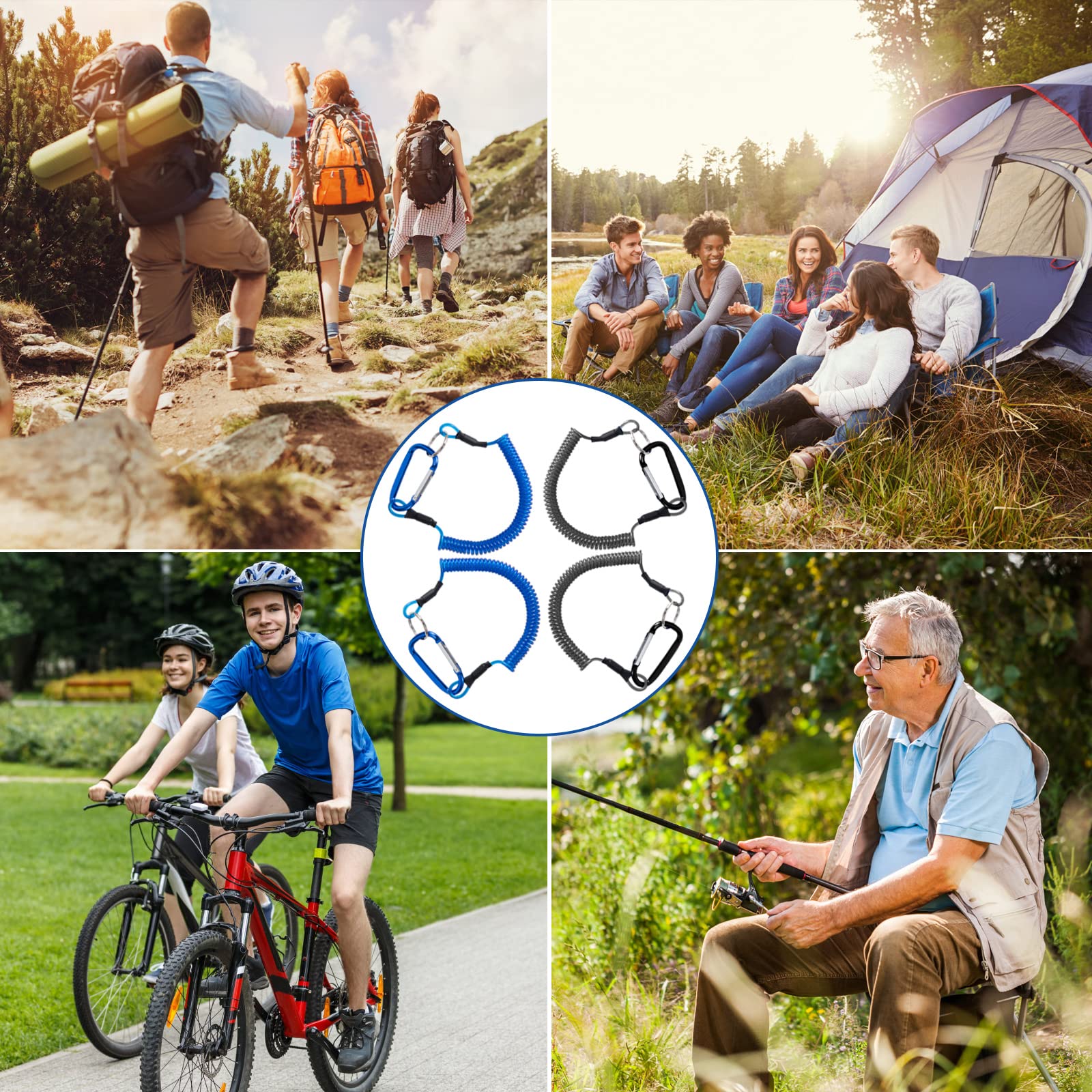 10 Stück Spiral Schlüsselanhänger - Elastische Angelschnur Mit Karabiner