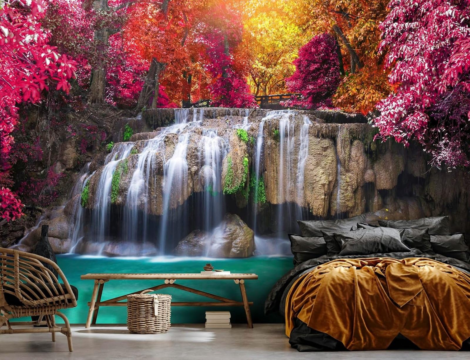 Kfjhgbdshhj 3D Mural Photo Mural-Wallpaper Waterfall Forest 3D Effect Nature Water- For Living Room Bedroom Hallway Modern Motif,350Cmx256cm Poster - Wall Sticker - Frameless Picture