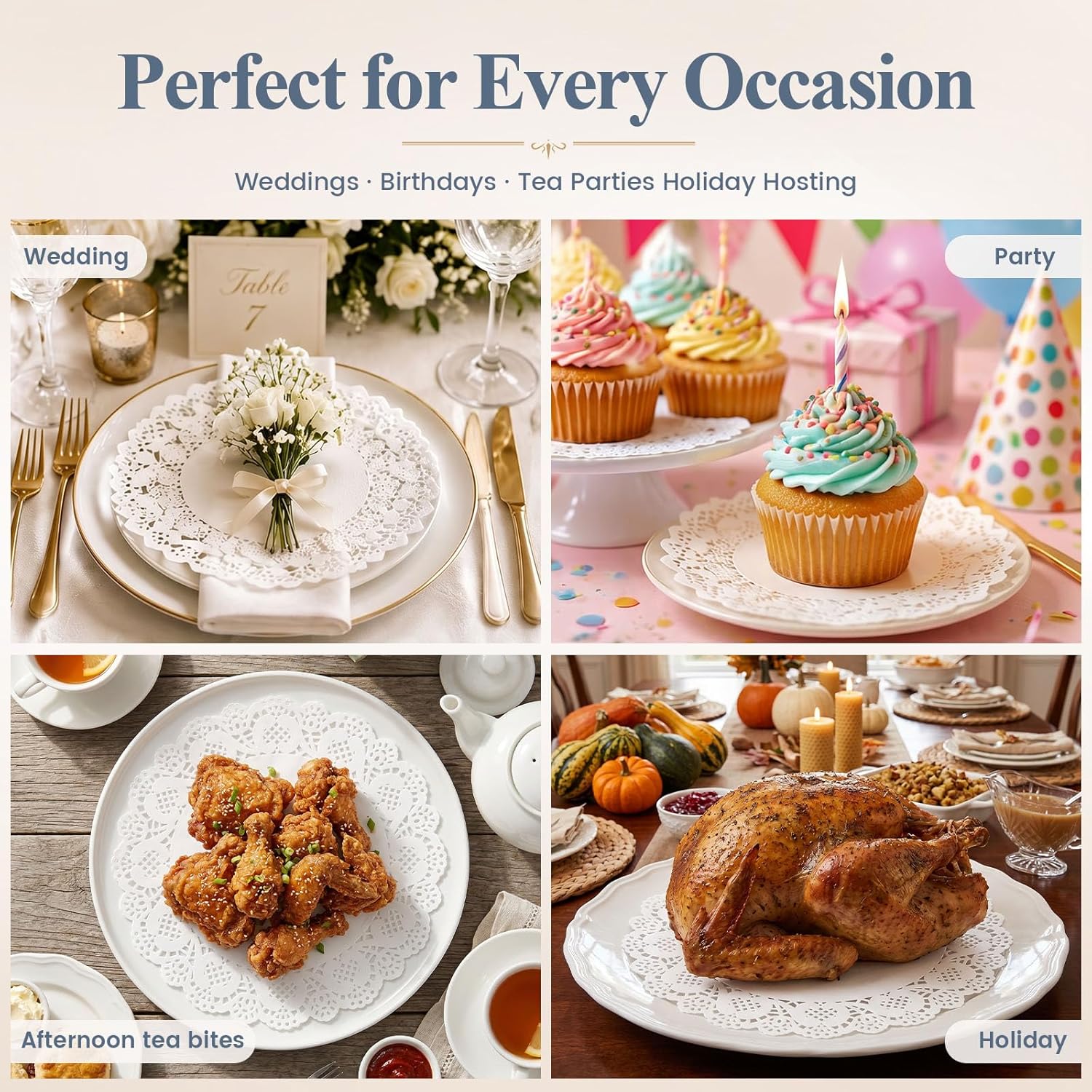 HAKSEN 108 PCS Paper Doilies, 6.5, 8.5 and 10.5 inch Lace Doilies for Tables, Round Paper Placemats for Party Table Cakes Dessert Trays Tableware Crafts Wedding and More