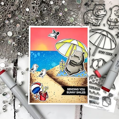 Miniatura 4 de Hippo Beach - Juego de sellos y troqueles de piscina para hacer tarjetas, sellos transparentes y troqueles de corte de metal para álbumes