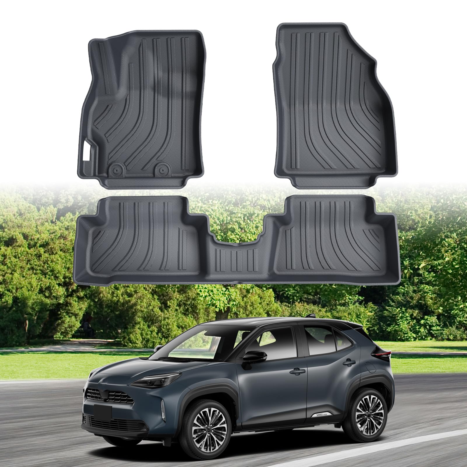 ECOZEN Alfombrillas Toyota Yaris Cross 2020-2026(Hybrid versión) de Goma para Coche 3D TPE Alfombrillas para Coche Antideslizantes talonera de Goma Reforzada de fijación para Todo Tipo de climas