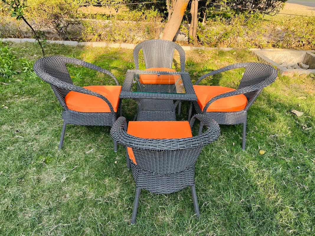 D-8 Chairs Table Set 4+1 Wicker Patio Furniture Sets 4 Chair and 1 Table with Cushions for Garden Balcony Bedroom Powder Coated Frame Uv Protected Wicker AC_06-image-37