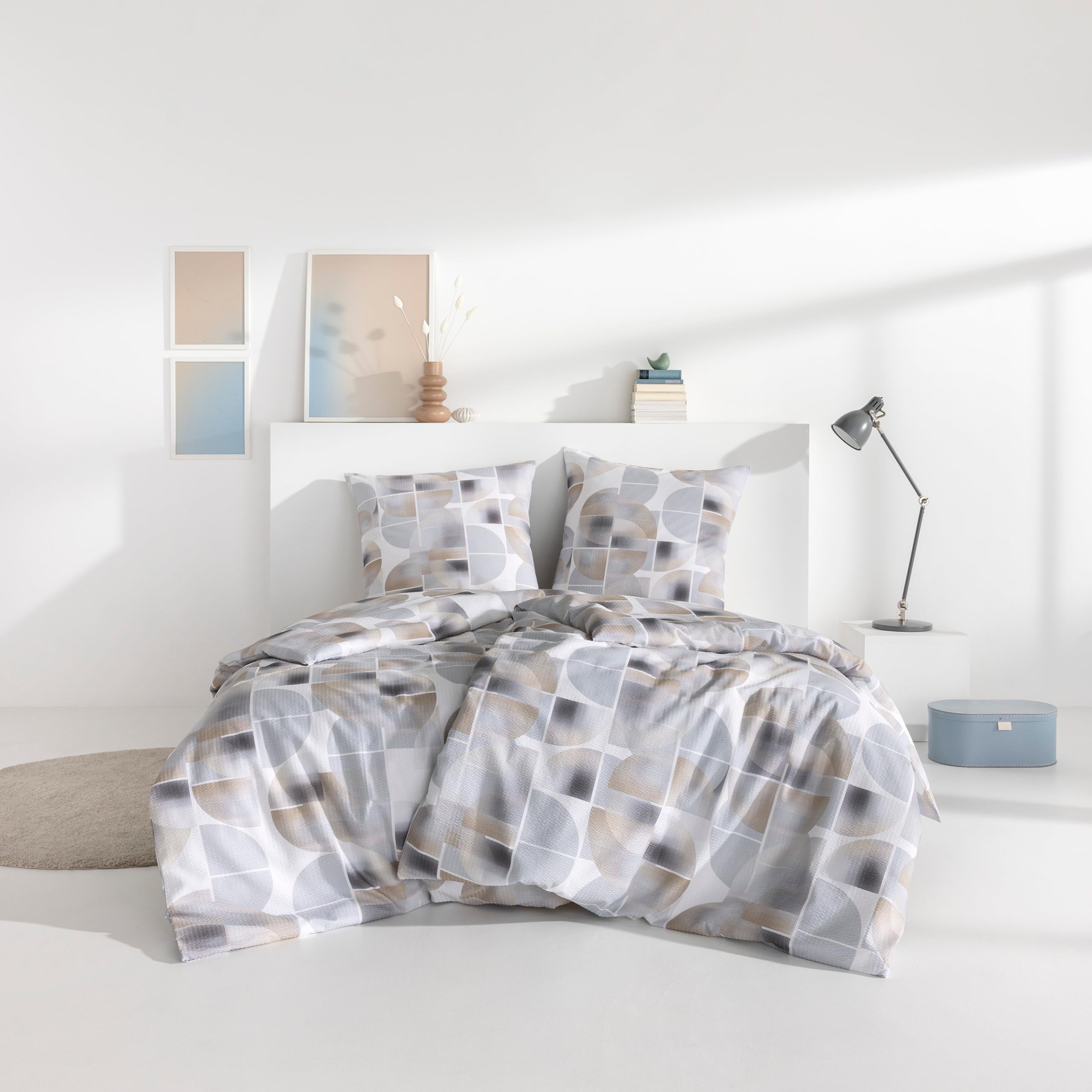 ESTELLA Seersucker Bettwäsche Set - Bettgarnitur 100% Baumwolle - absolut bügelfrei - 155x220 cm + 80x80 cm - Design 08