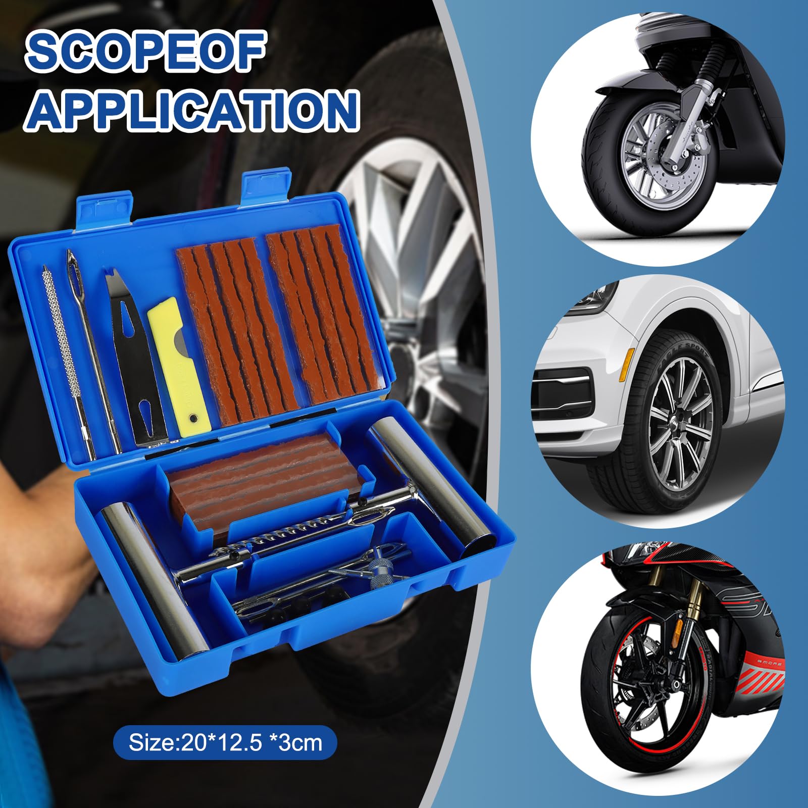 Kit Riparazione Pneumatici 66 Pezzi - Per Auto, Moto, Camion, ATV, Con Penna Pressione, Heavy Duty - Foto 11