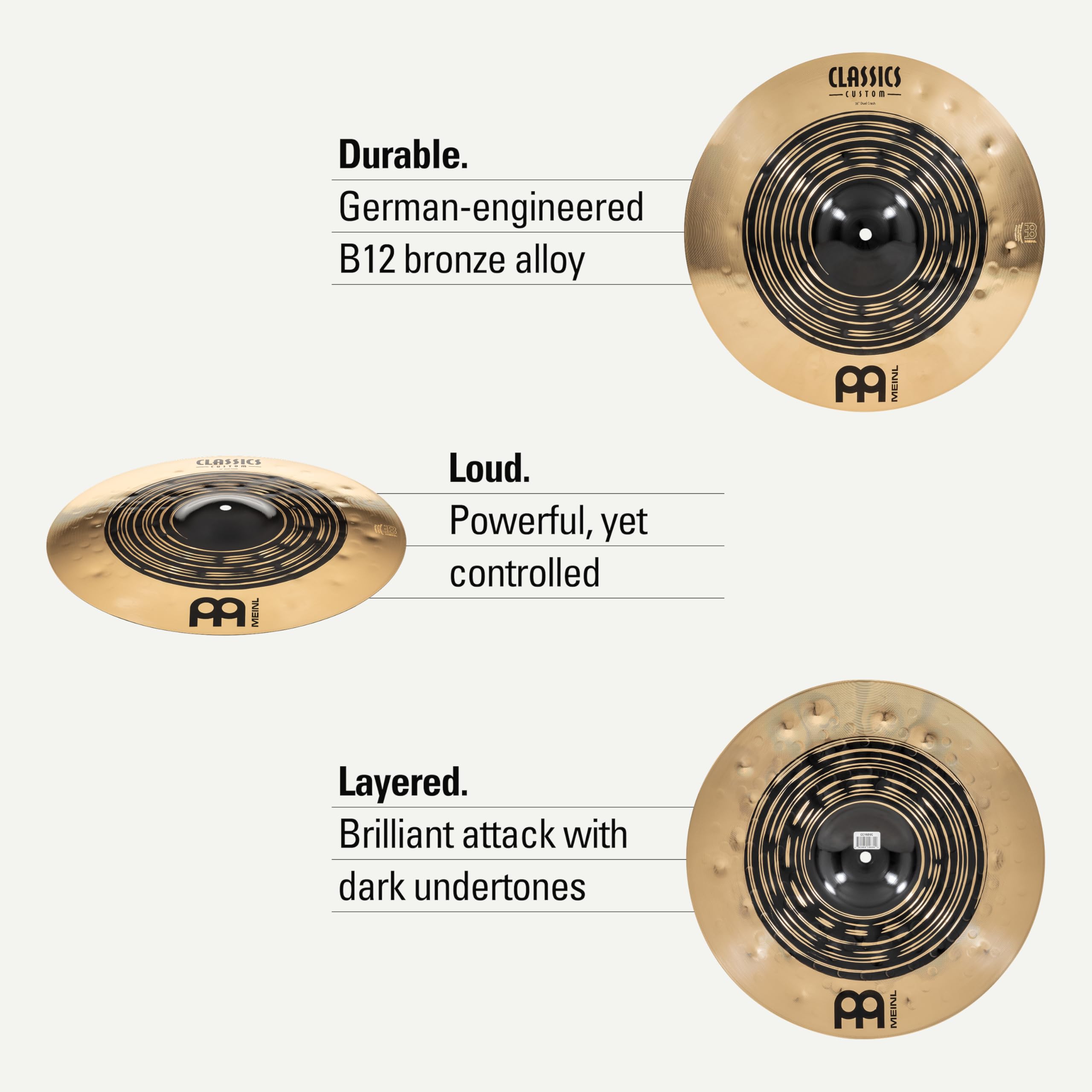 Meinl Classics Custom Dual Platillo Crash - 16" (CC16DUC) | Platillo para batería, bronce B12