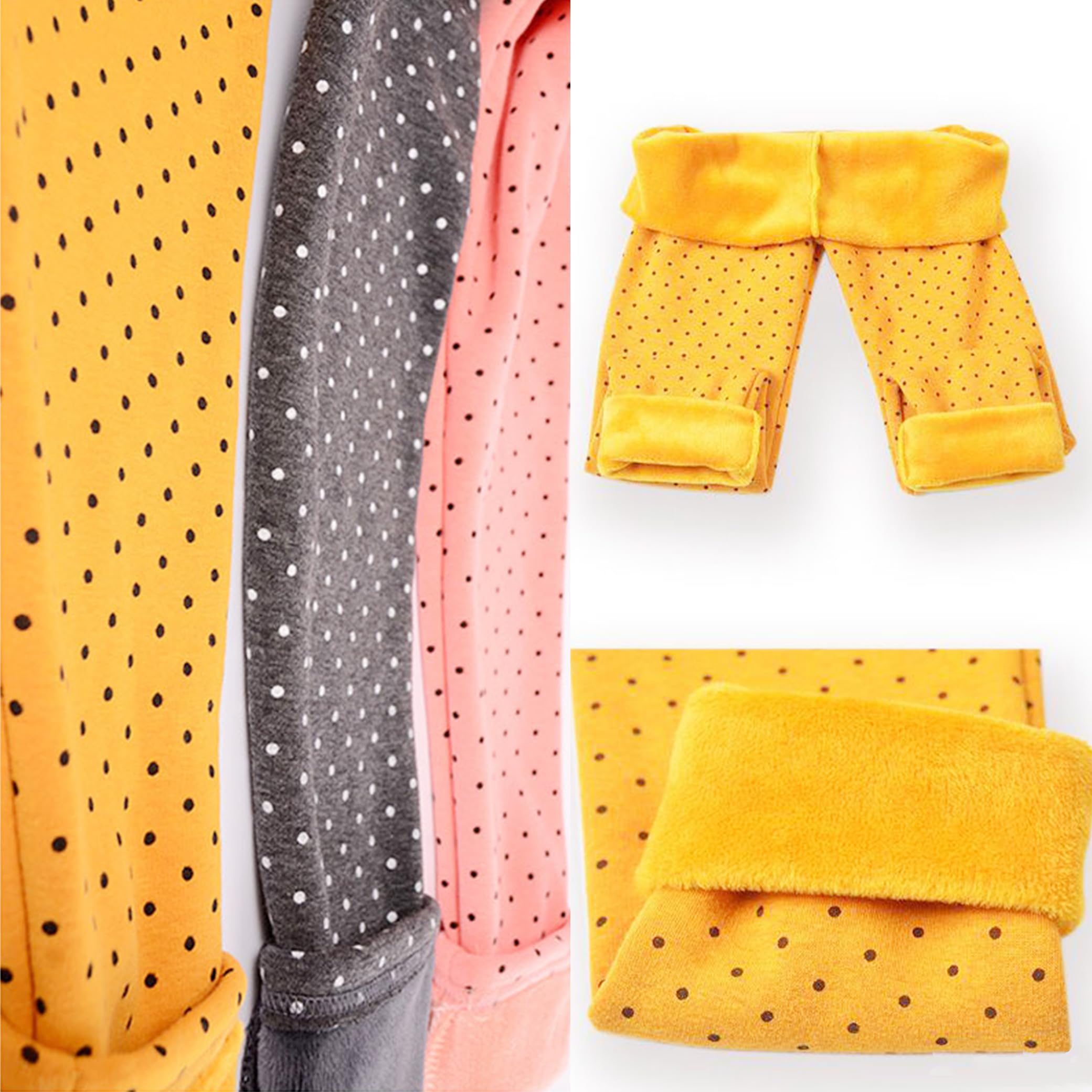 Kiench Leggings da ragazza foderati a pois stampati pantaloni invernali cotone confezione da 2