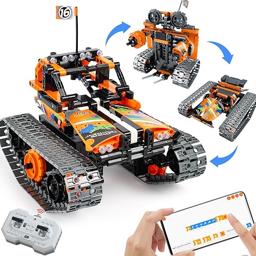 Juguetes de construcción STEM regalos para niños de 8 a 12 años de edad con control remoto y aplicación de control remoto y kit de tanque de robot