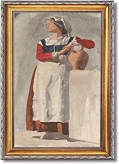 Vintage Framed Woman with Clay Jar Wall Art Canvas Print Oil Paintings R...